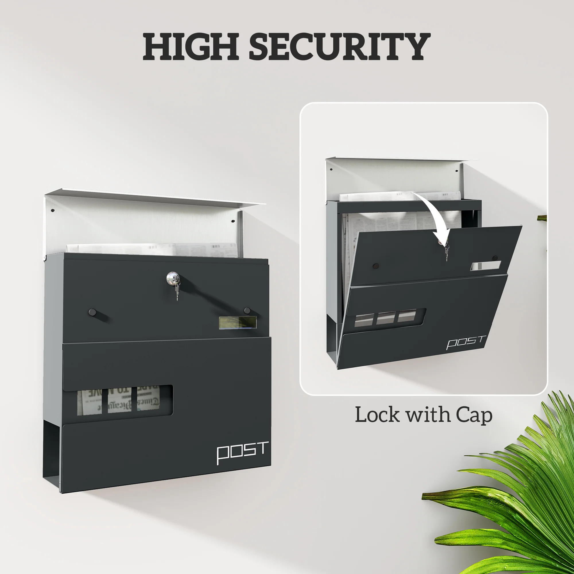 HOMCOM Wall Mounted Post Box, Weatherproof Letterbox with Lock - Image 13