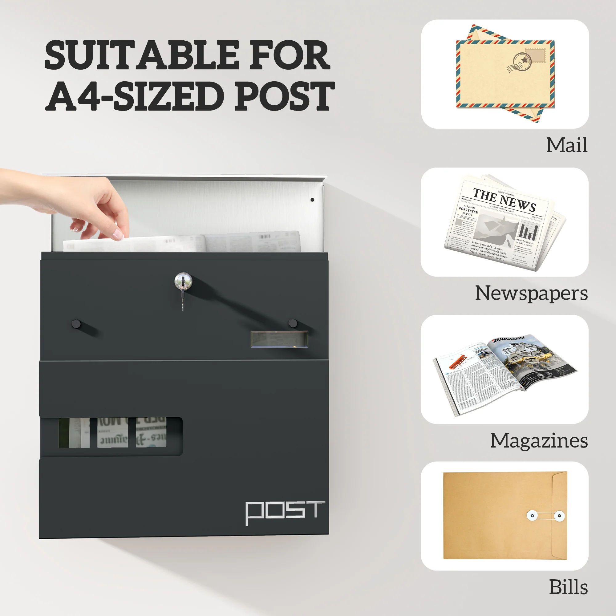 HOMCOM Wall Mounted Post Box, Weatherproof Letterbox with Lock - Image 17