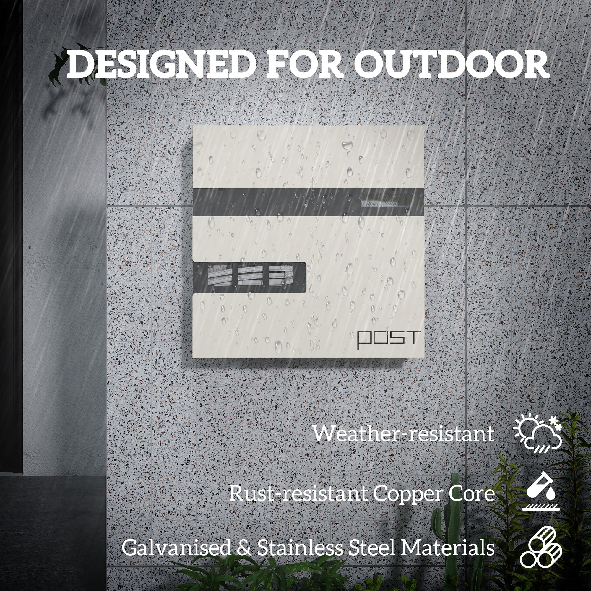 HOMCOM Wall Mounted Post Box, Weatherproof Letterbox with Lock - Image 3