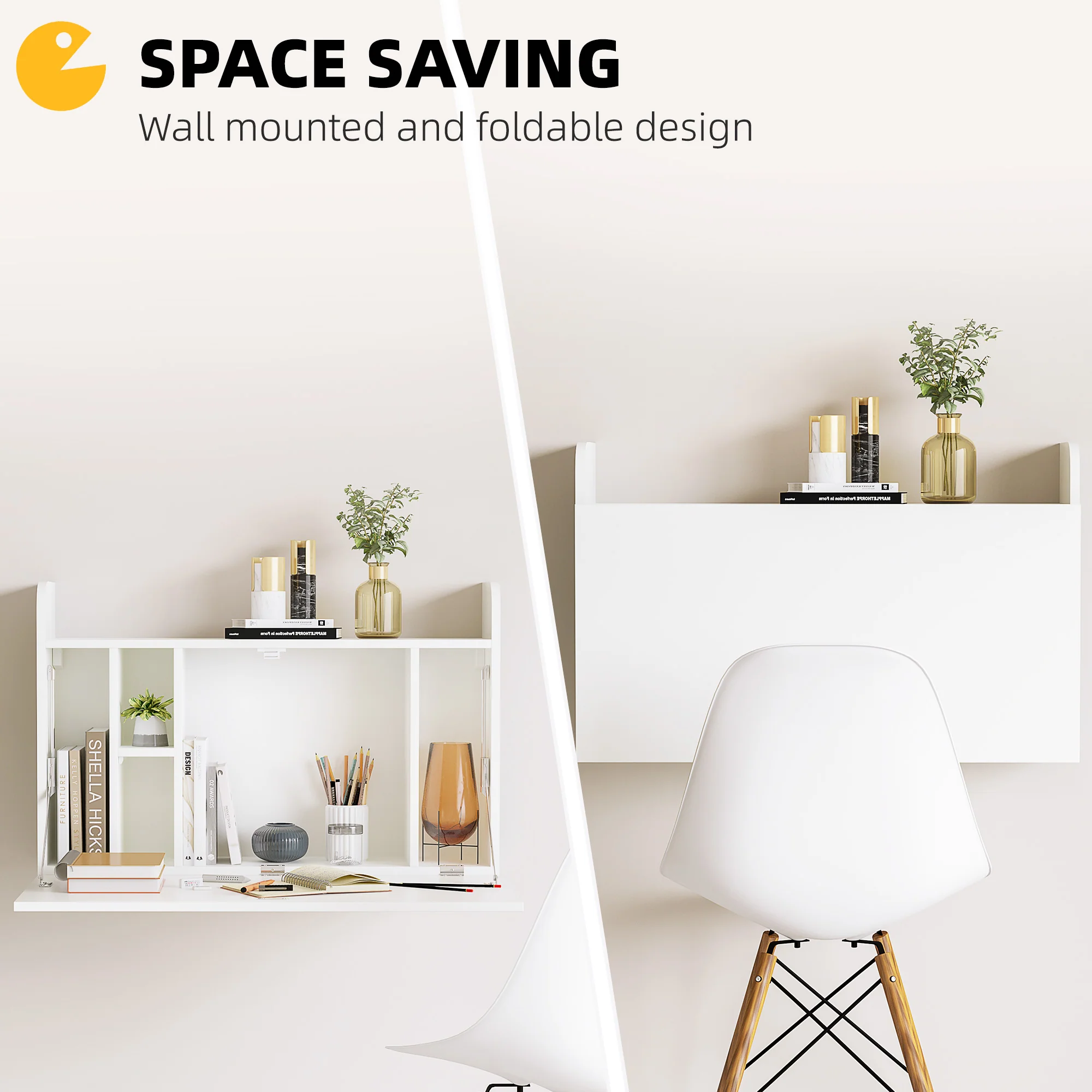 HOMCOM Wall Mounted Table w/ Space Saving Storage Compartments for Home Office - Image 3