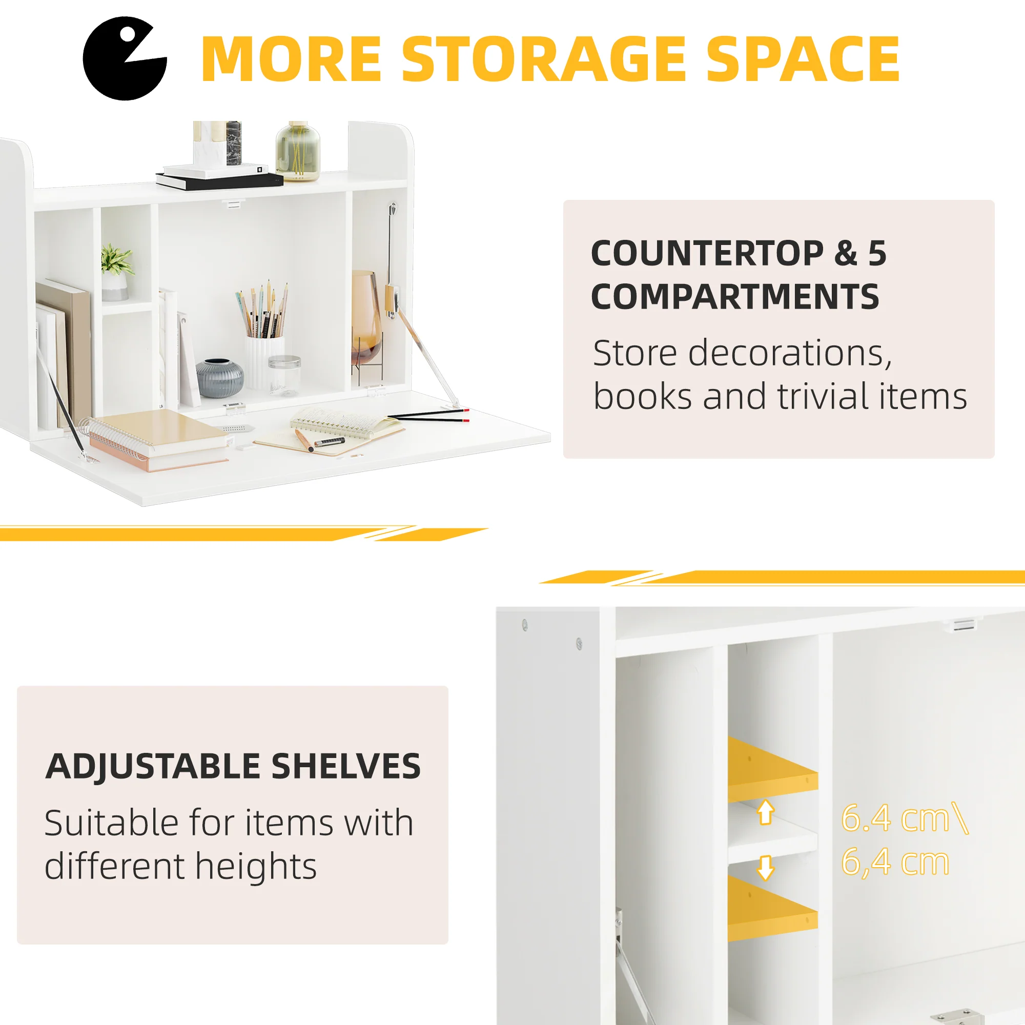 HOMCOM Wall Mounted Table w/ Space Saving Storage Compartments for Home Office - Image 4