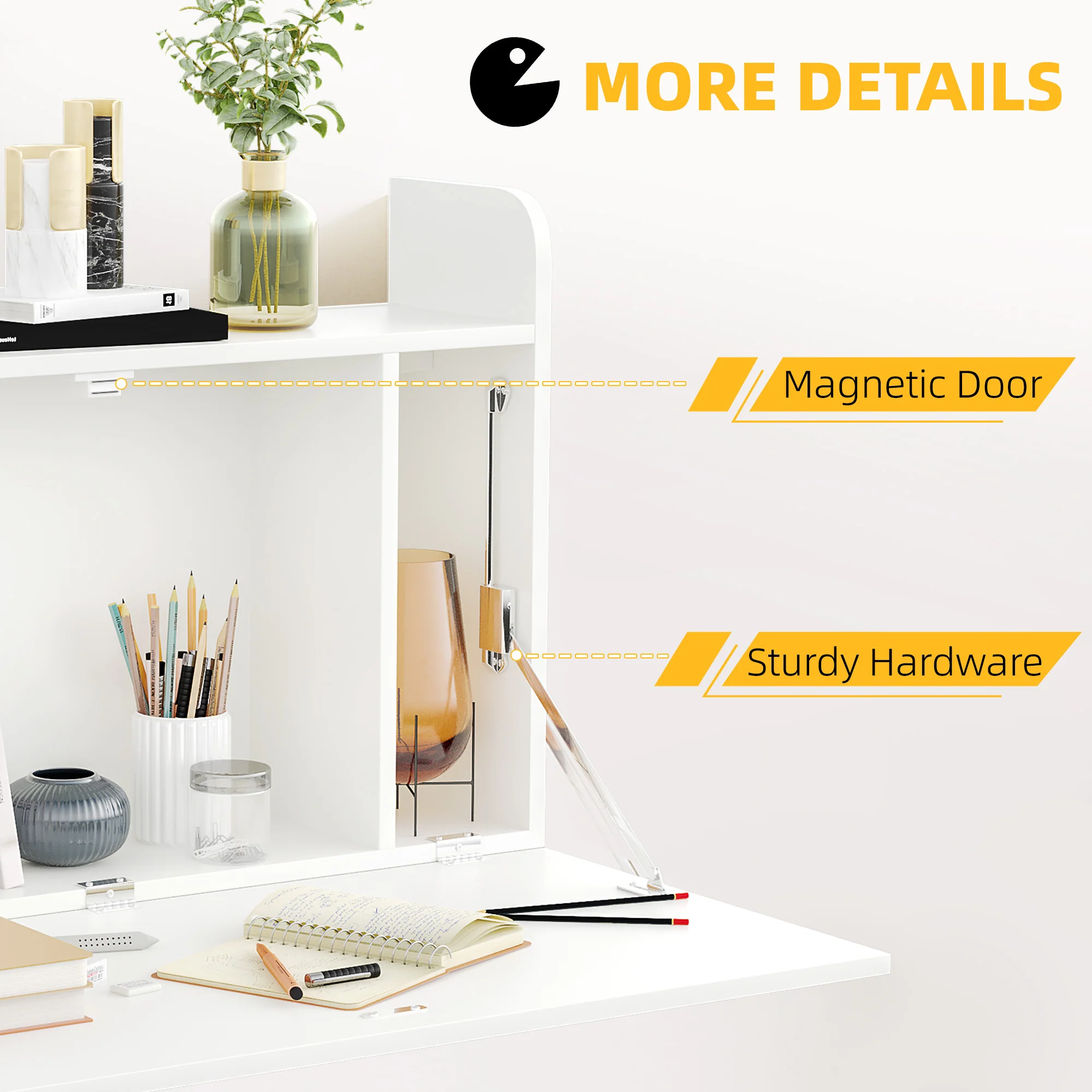 HOMCOM Wall Mounted Table w/ Space Saving Storage Compartments for Home Office - Image 6