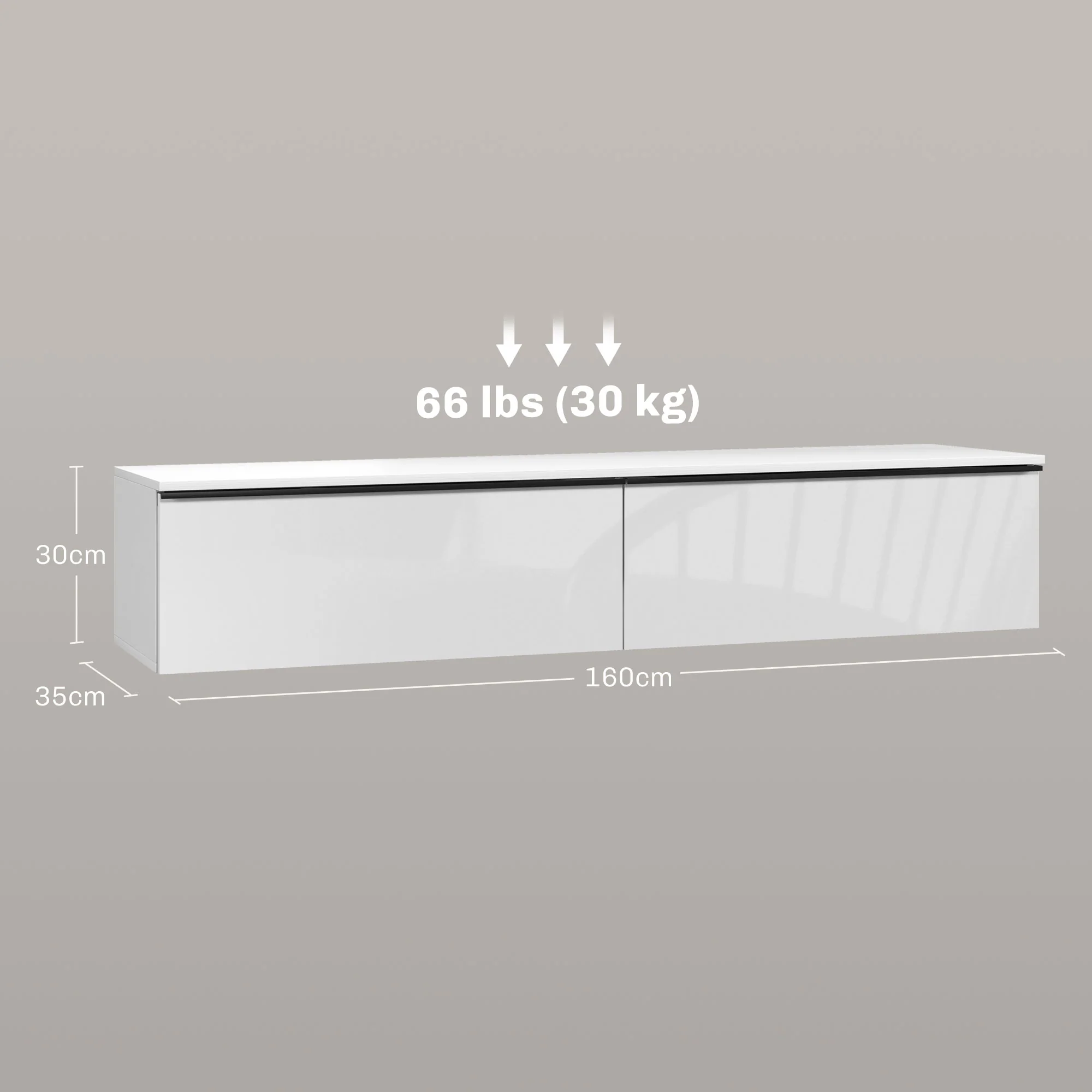 HOMCOM Wall Mounted TV Stand Unit With Storage And High Gloss Effect, White - Image 15