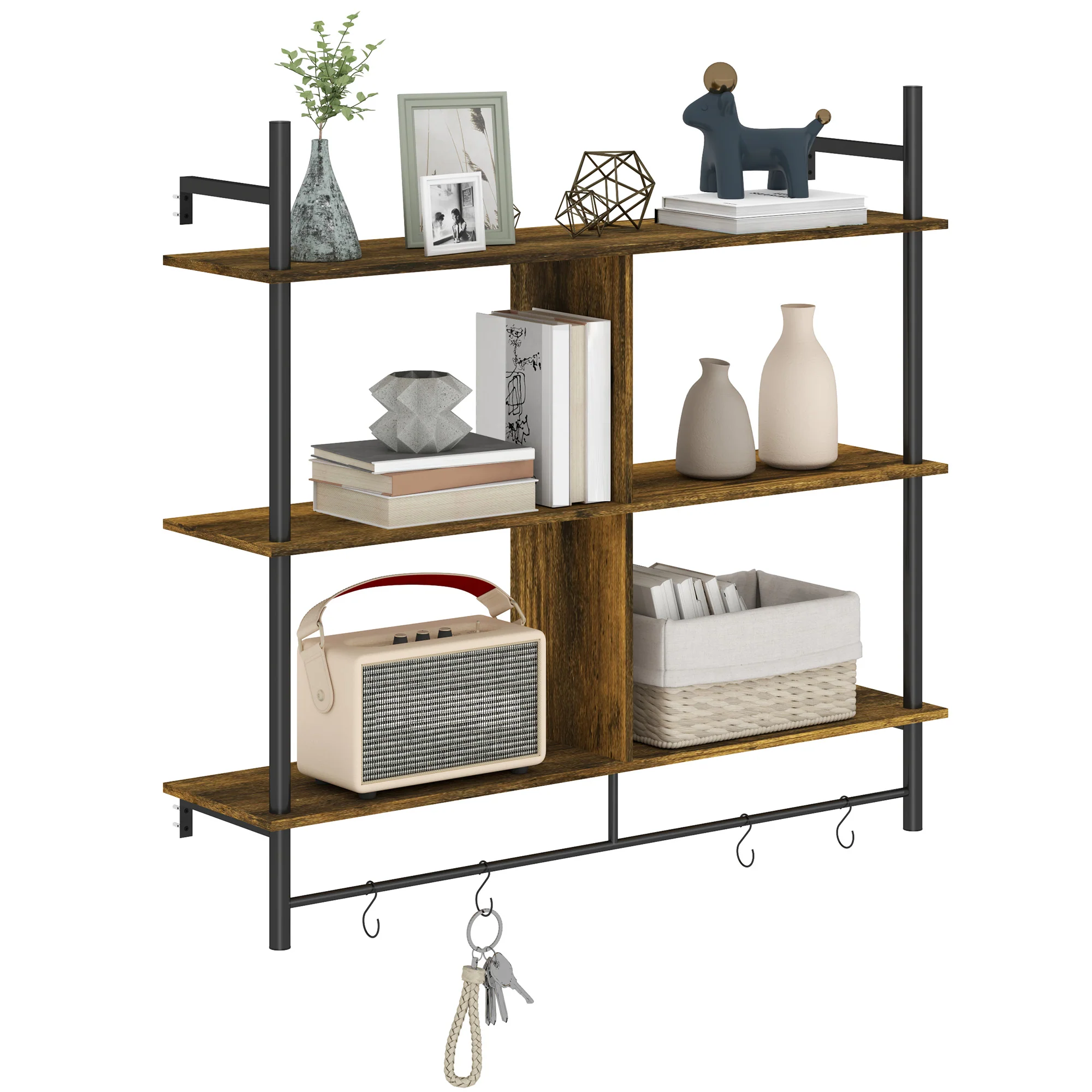 HOMCOM Wall Shelf Unit with 4 Hooks for Living Room - Image 10