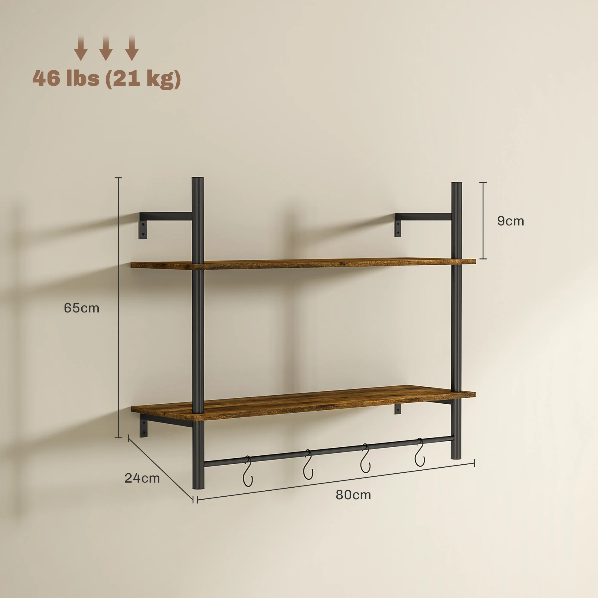 HOMCOM Wall Shelf Unit with 4 Hooks for Living Room, Entryway - Image 14