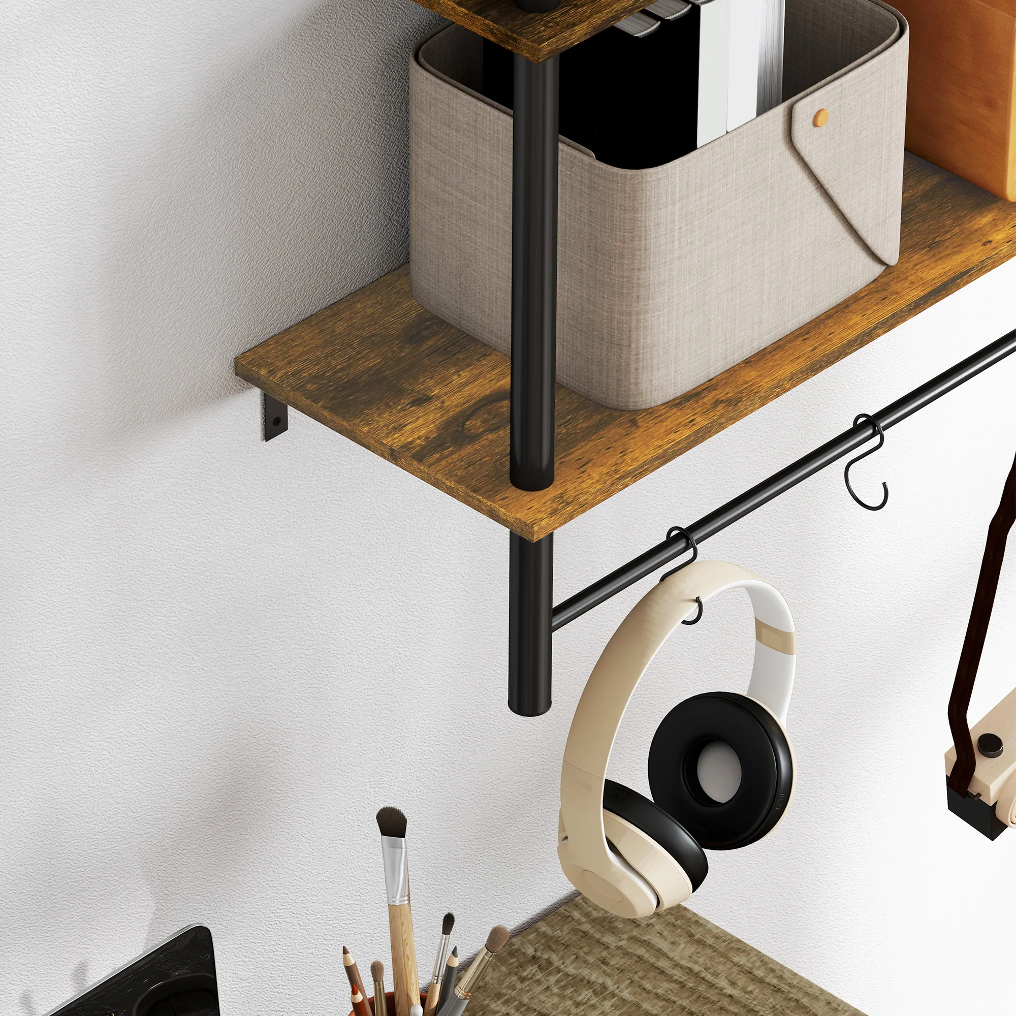 HOMCOM Wall Shelf Unit with 4 Hooks for Living Room, Entryway - Image 18