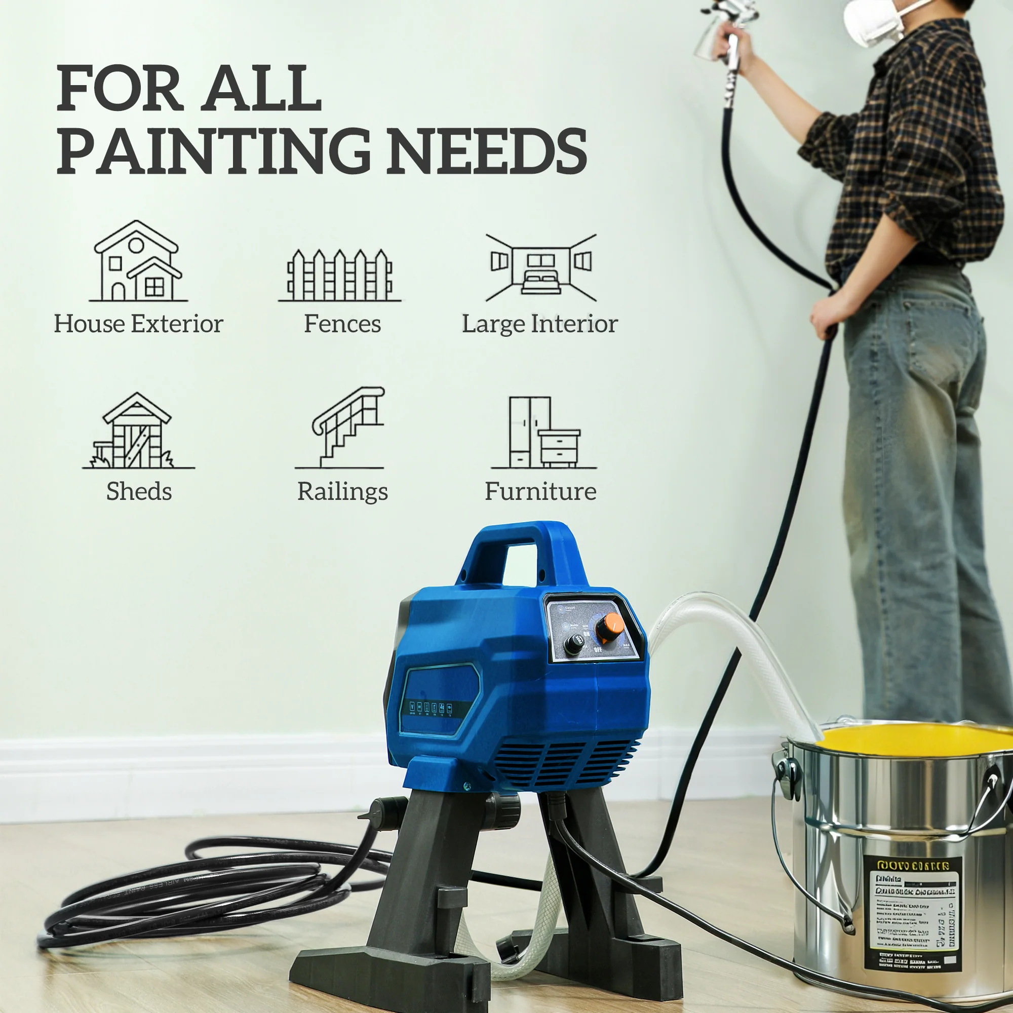 HOMCOM Wall Spray Gun, Airless Paint Sprayer For Wall Painting, 200 Bar - Image 3