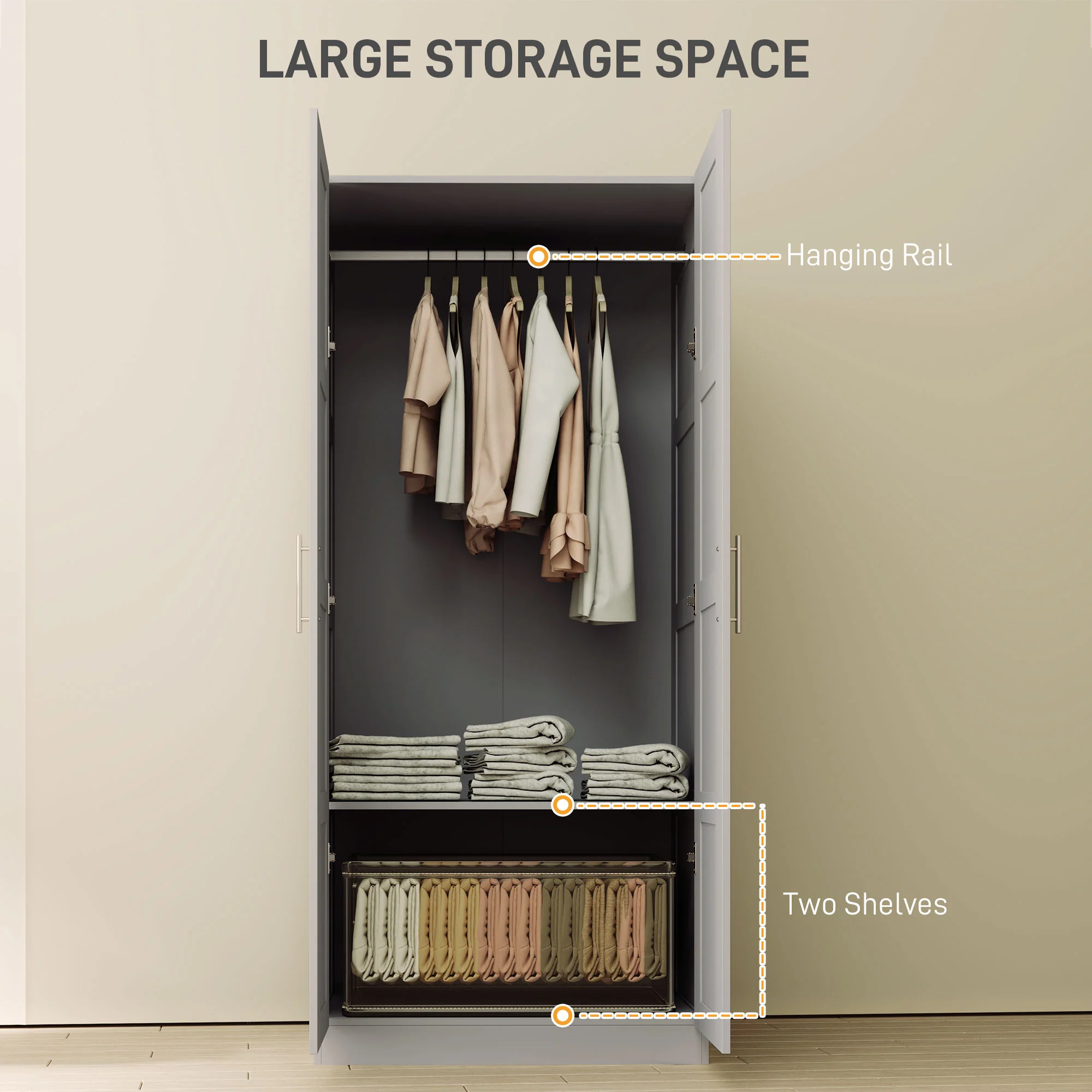 HOMCOM Wardrobe for Bedroom, Double Wardrobe with Hanging Rail - Image 12
