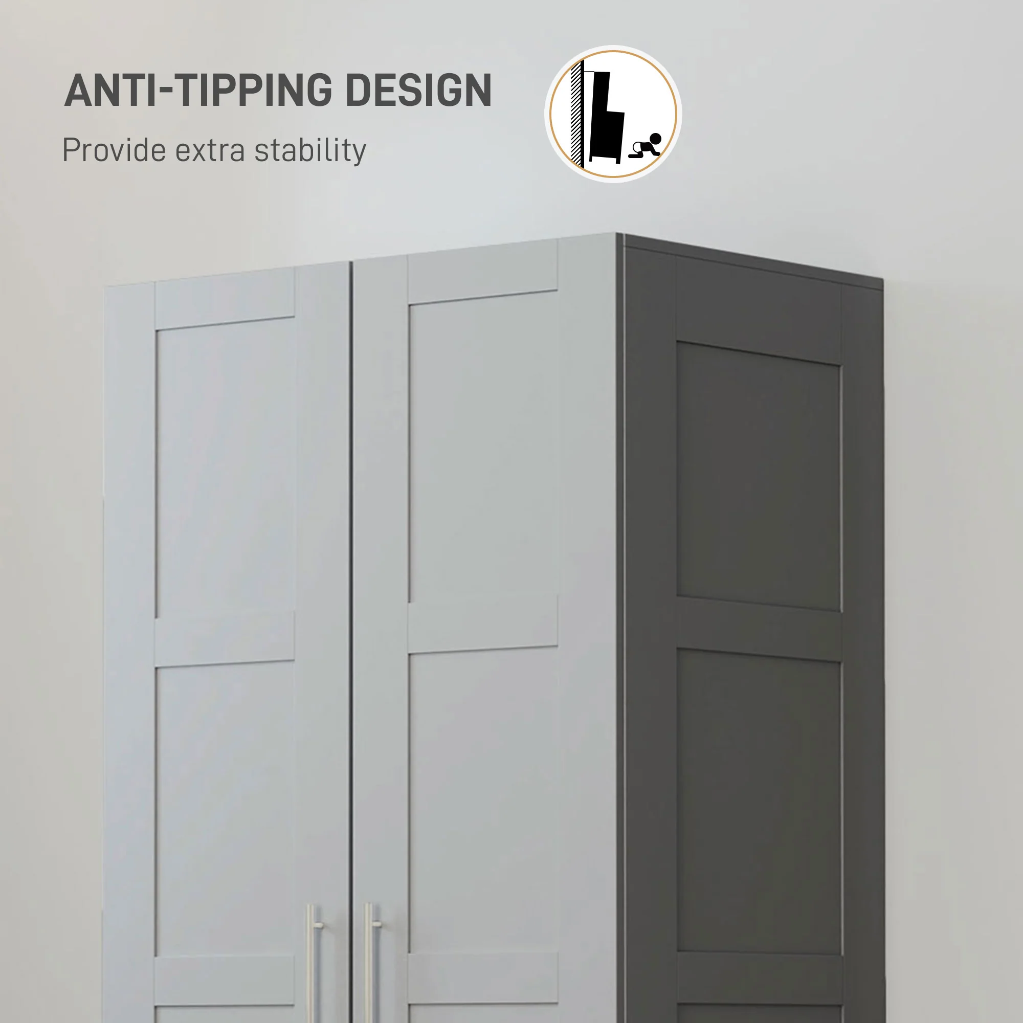 HOMCOM Wardrobe for Bedroom, Double Wardrobe with Hanging Rail - Image 15