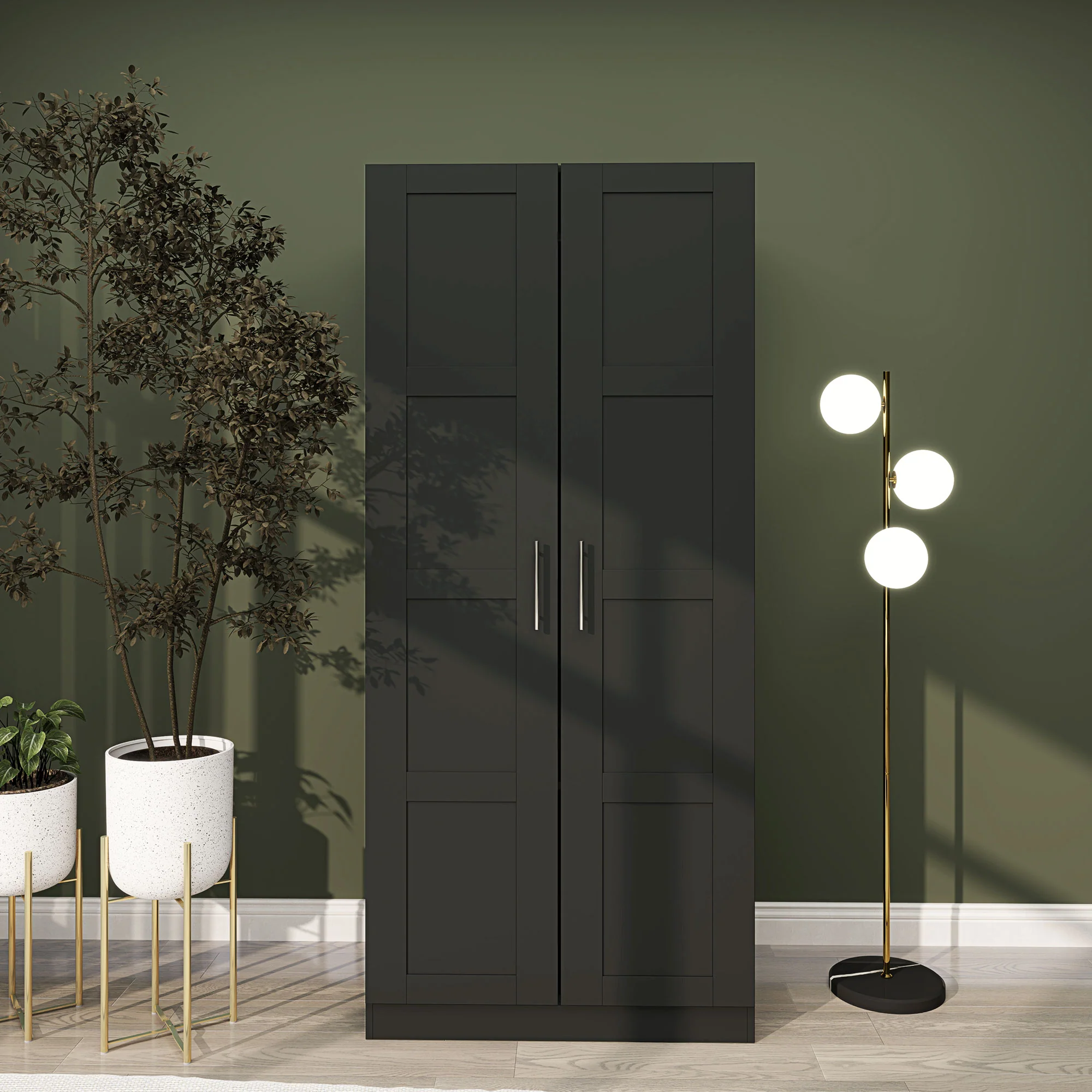 HOMCOM Wardrobe for Bedroom, Double Wardrobe with Hanging Rail - Image 2