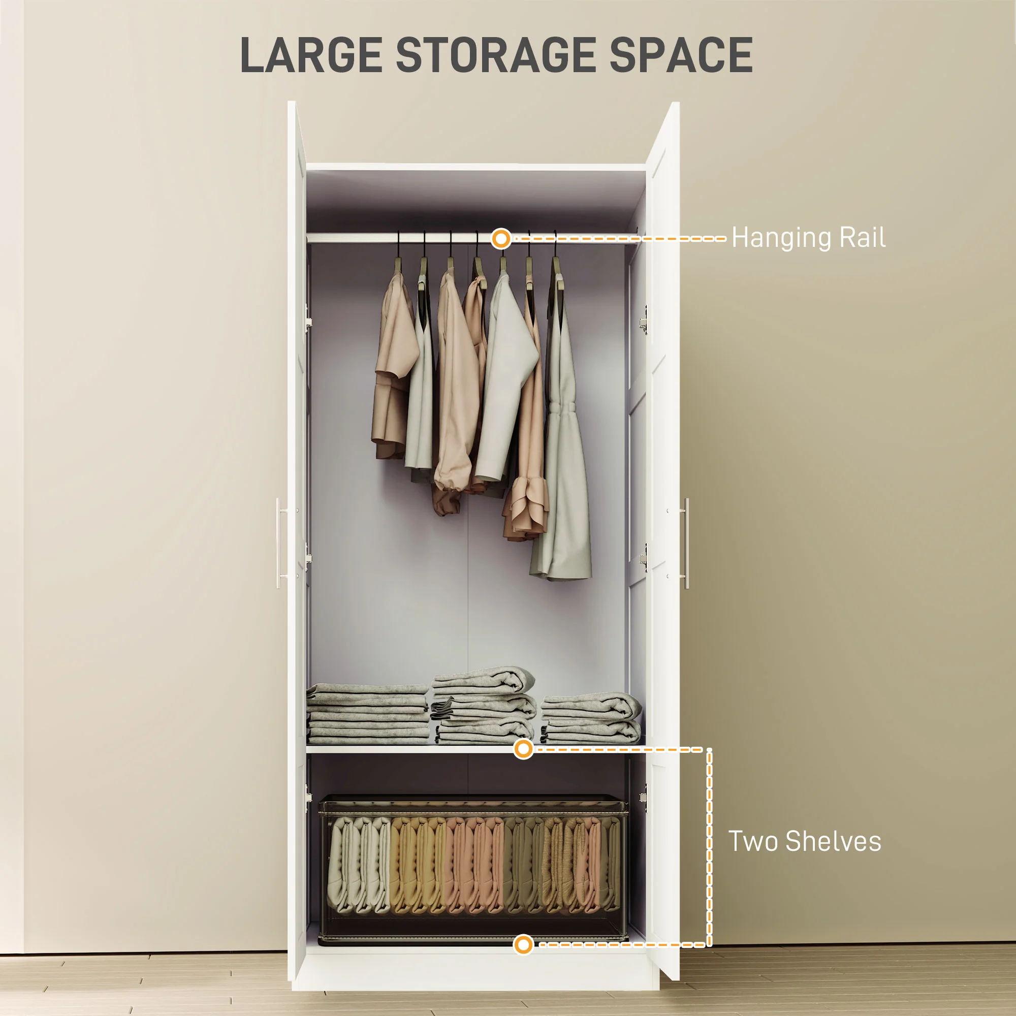 HOMCOM Wardrobe for Bedroom, Double Wardrobe with Hanging Rail - Image 21