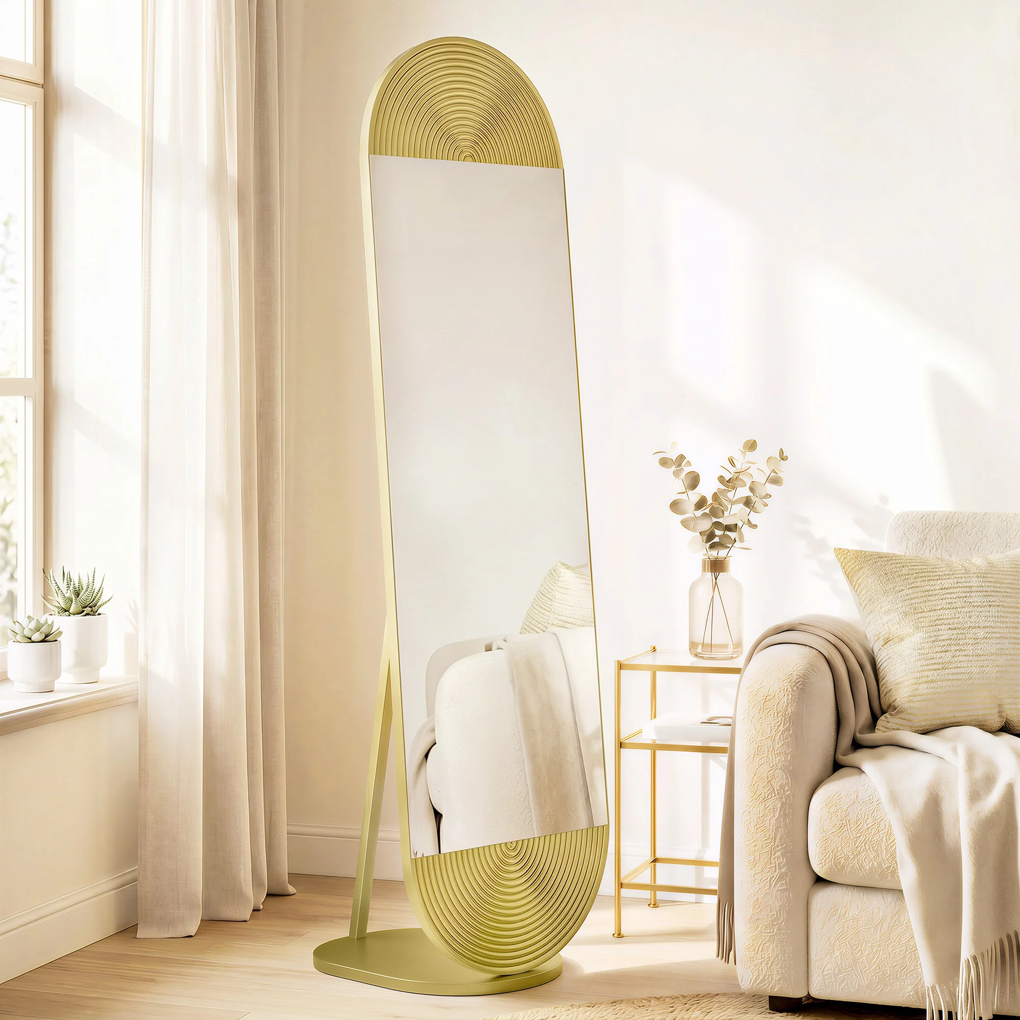 HOMCOM Wavy Full Length Mirror With Metal Frame And Base, Gold Tone - Image 2