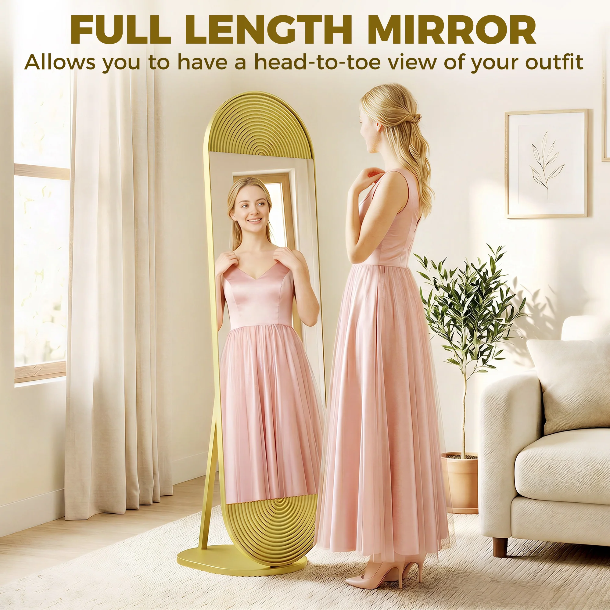 HOMCOM Wavy Full Length Mirror With Metal Frame And Base, Gold Tone - Image 3