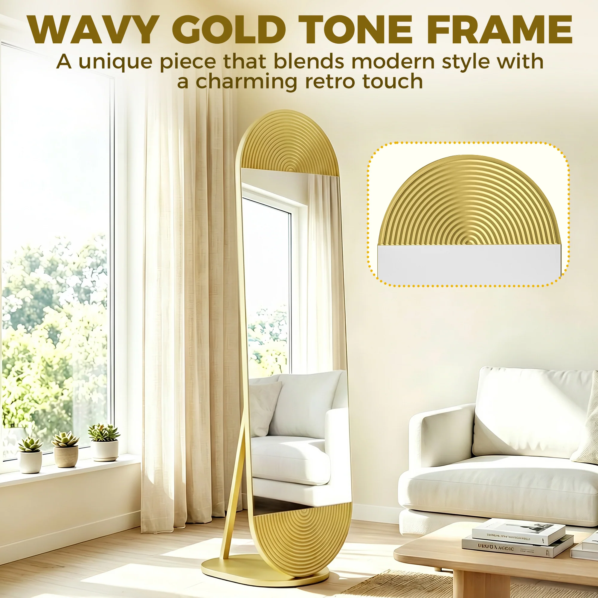 HOMCOM Wavy Full Length Mirror With Metal Frame And Base, Gold Tone - Image 4