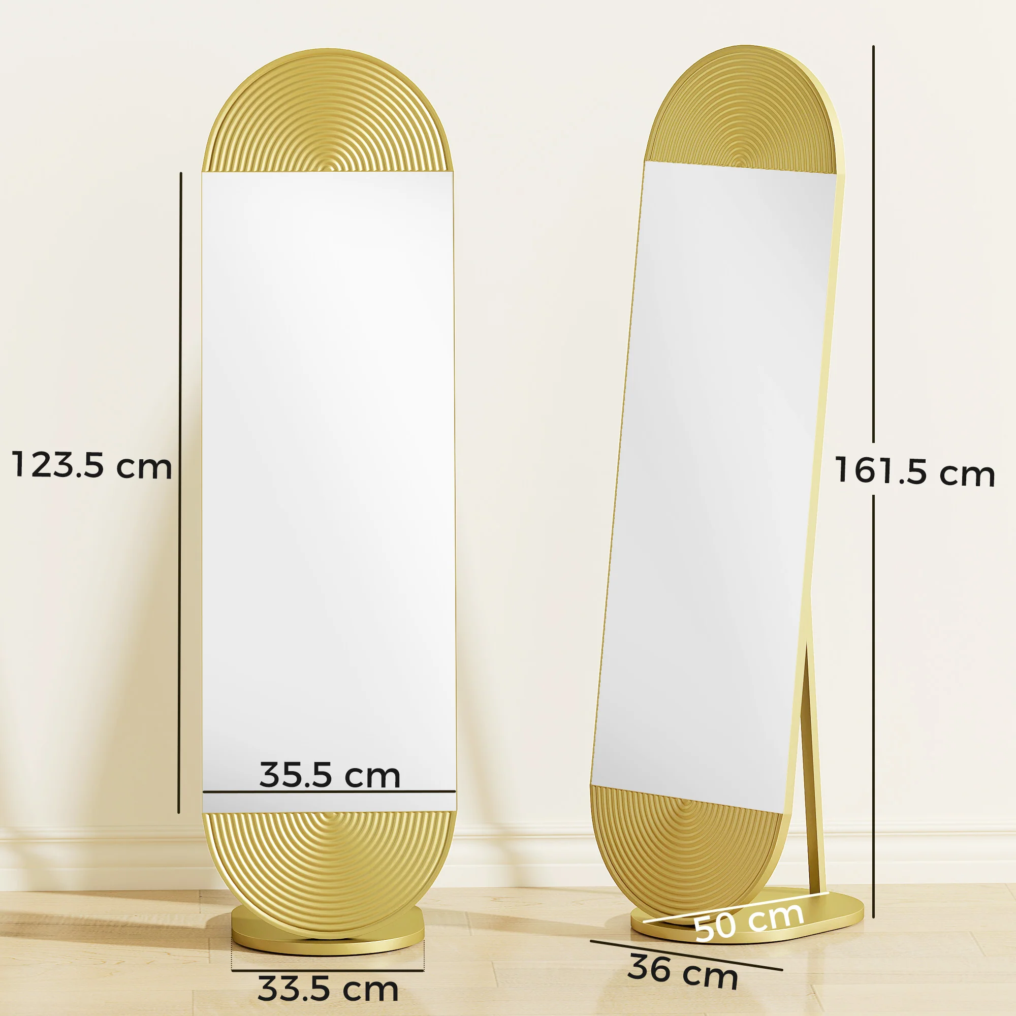 HOMCOM Wavy Full Length Mirror With Metal Frame And Base, Gold Tone - Image 5