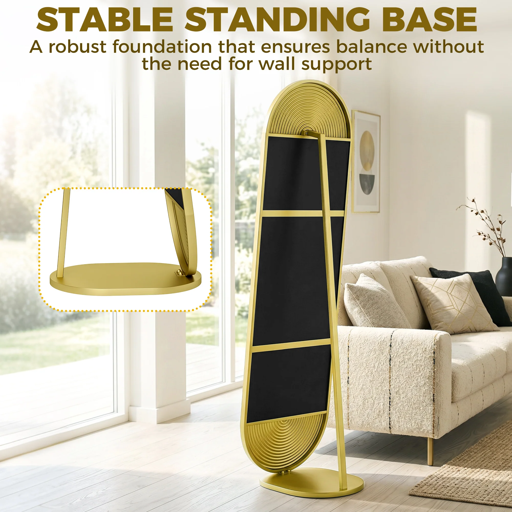 HOMCOM Wavy Full Length Mirror With Metal Frame And Base, Gold Tone - Image 6
