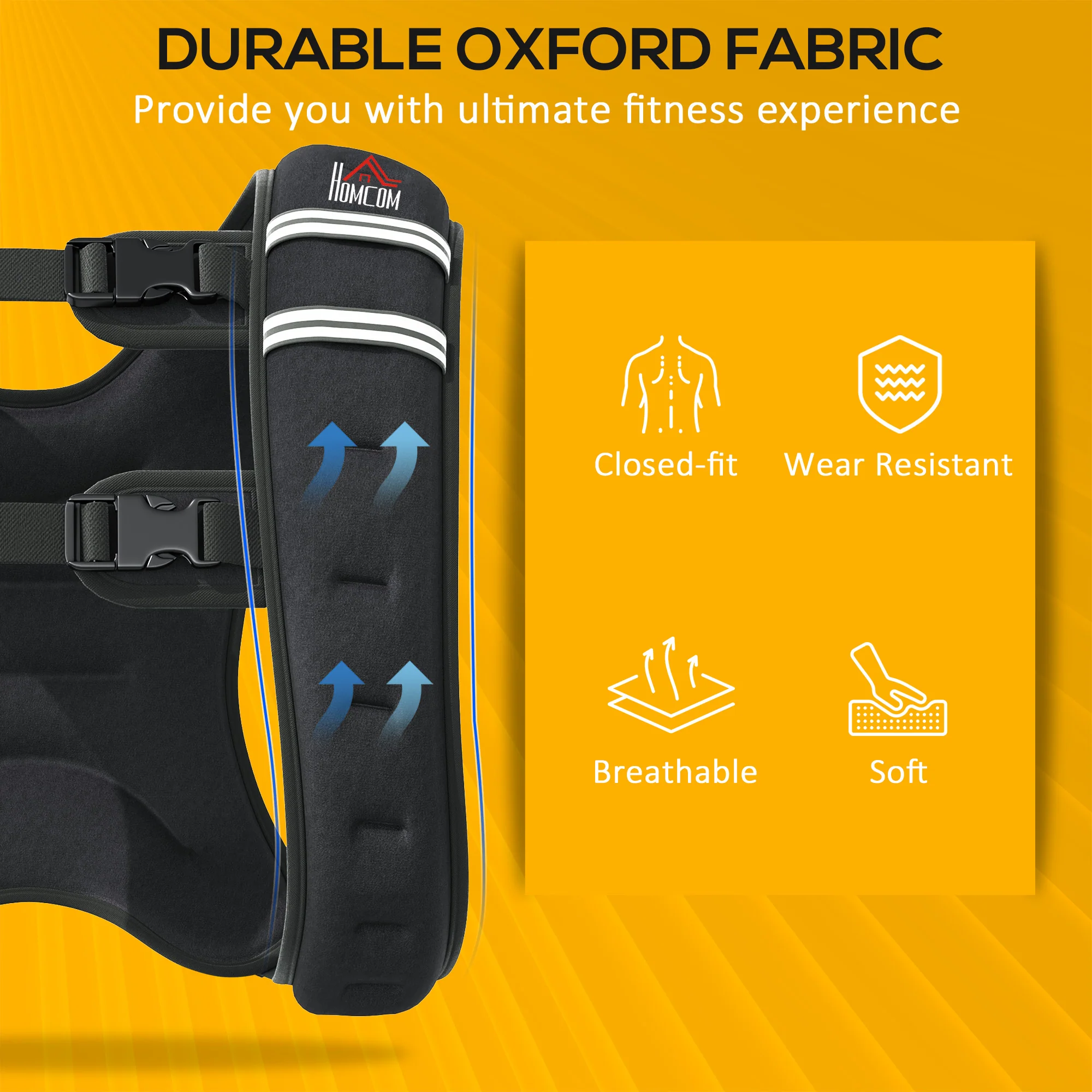 HOMCOM Weighted Vest With Adjustable Straps, Pocket, Reflective Strips - Image 3