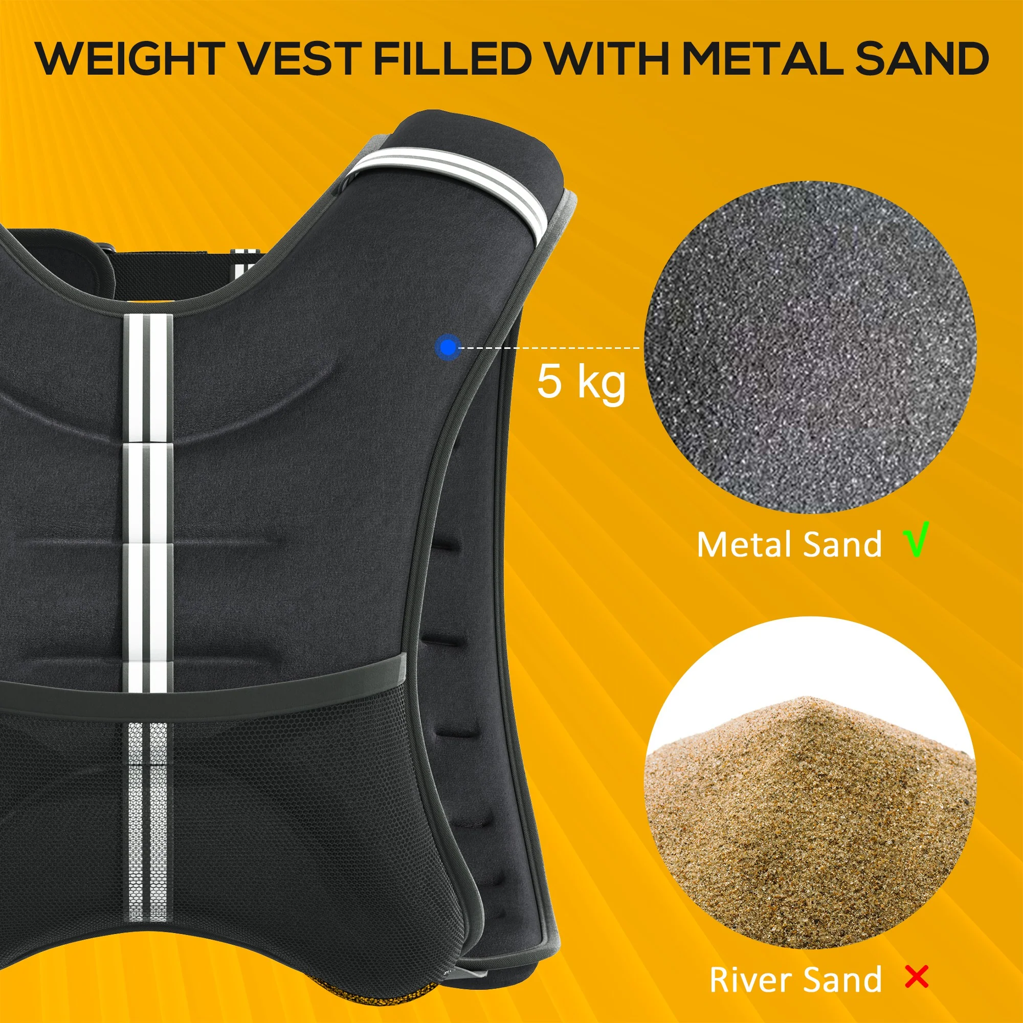 HOMCOM Weighted Vest With Adjustable Straps, Pocket, Reflective Strips - Image 4