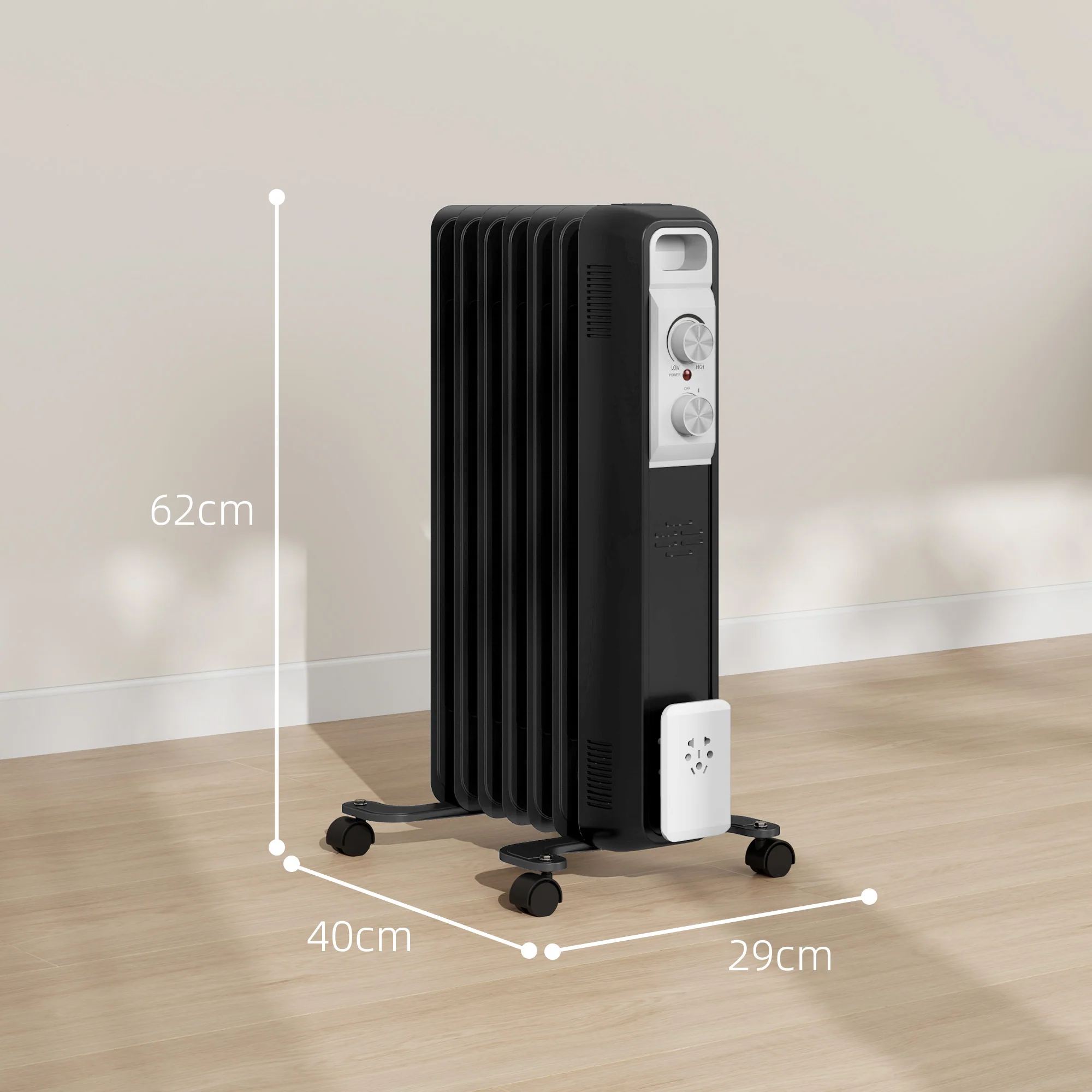 HOMCOM White 1500W 7 Fin Oil Filled Heater Radiator For Home - Image 14