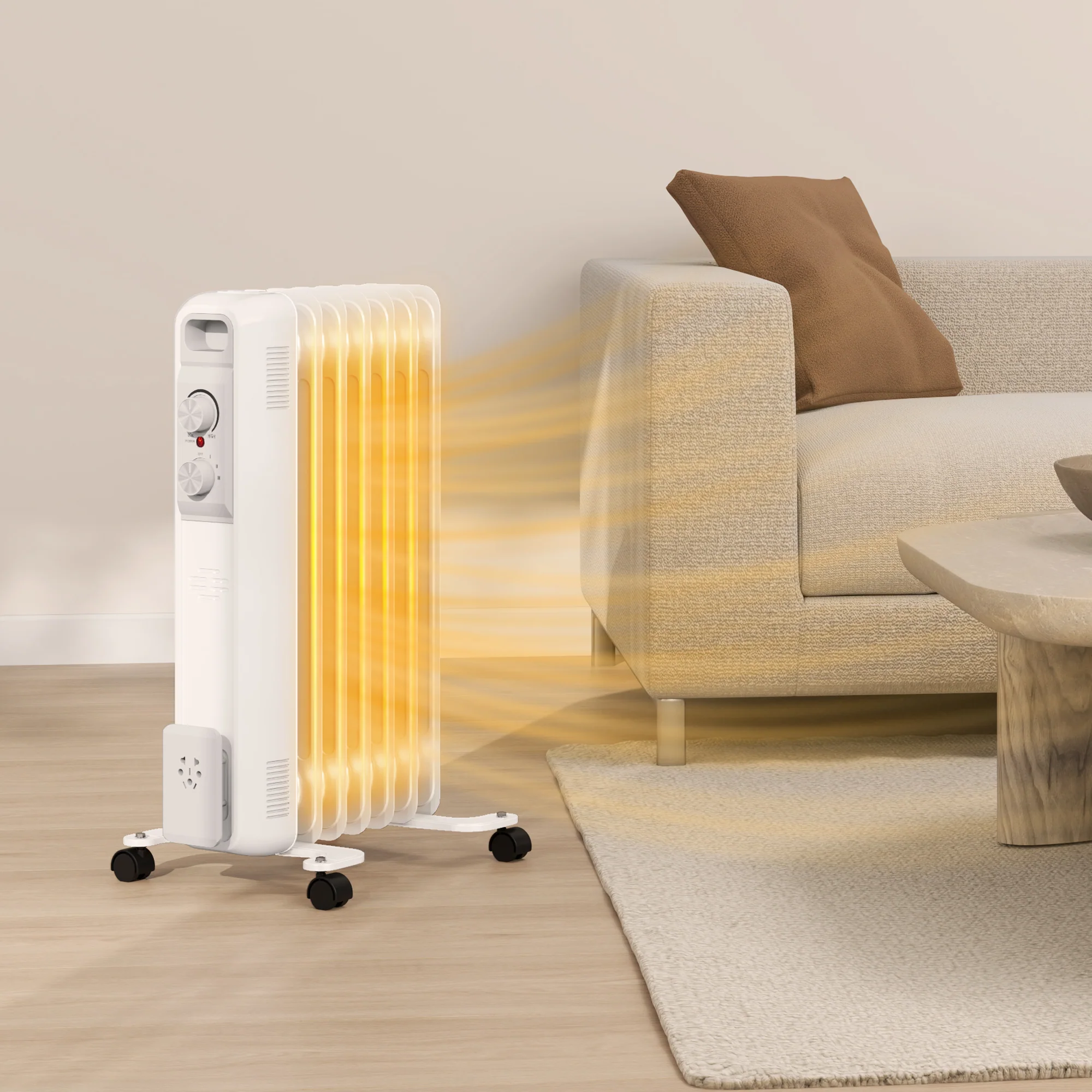 HOMCOM White 1500W 7 Fin Oil Filled Heater Radiator For Home - Image 2