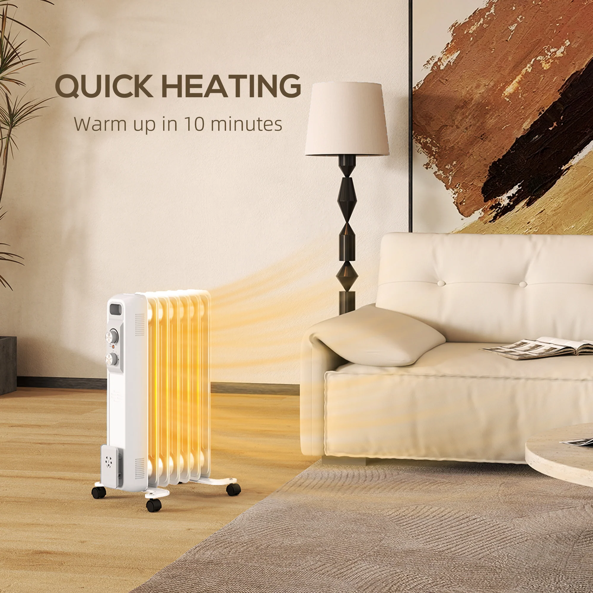HOMCOM White 1500W 7 Fin Oil Filled Heater Radiator For Home - Image 4