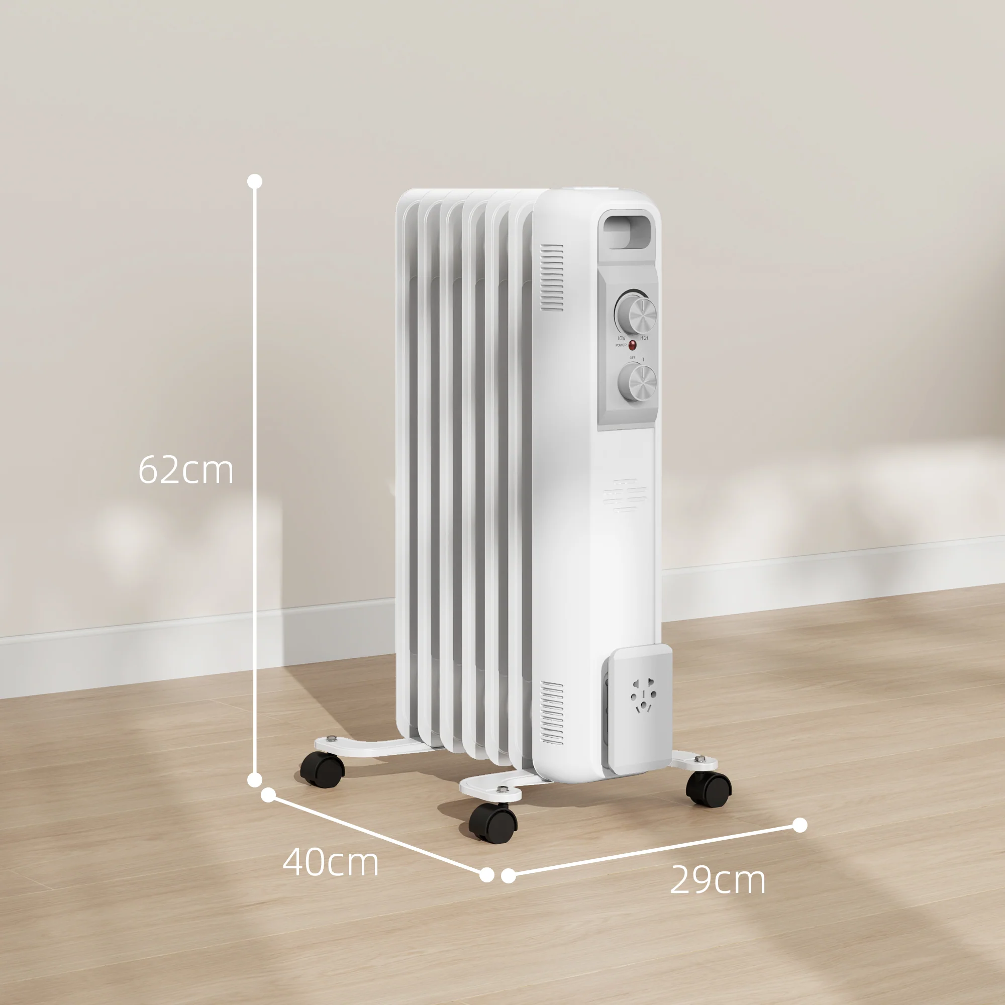 HOMCOM White 1500W 7 Fin Oil Filled Heater Radiator For Home - Image 5