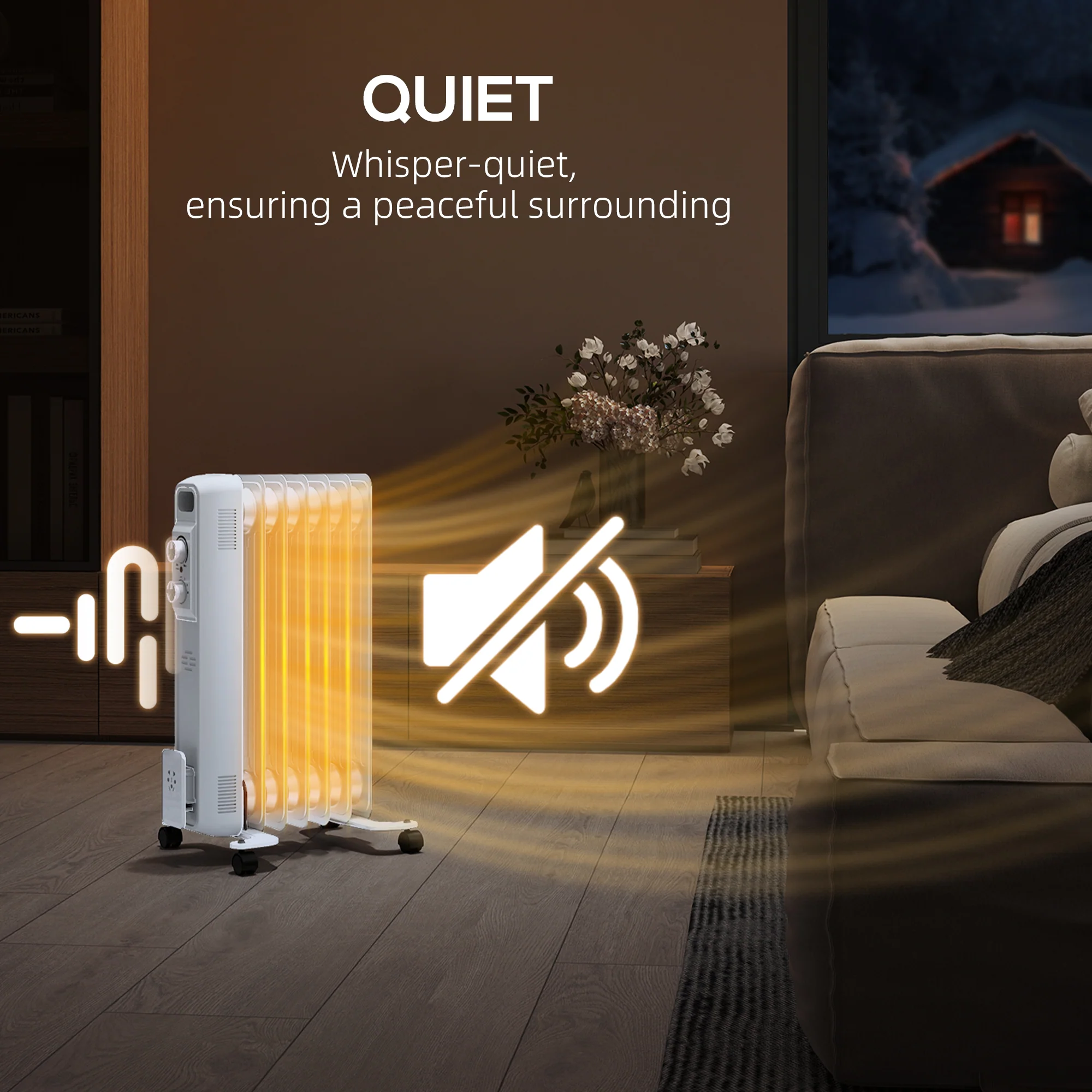 HOMCOM White 1500W 7 Fin Oil Filled Heater Radiator For Home - Image 6