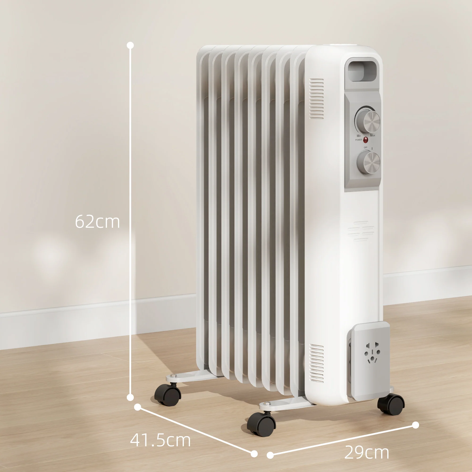 HOMCOM White 2000W 9 Fin Oil Filled Heater Radiator For Home - Image 5