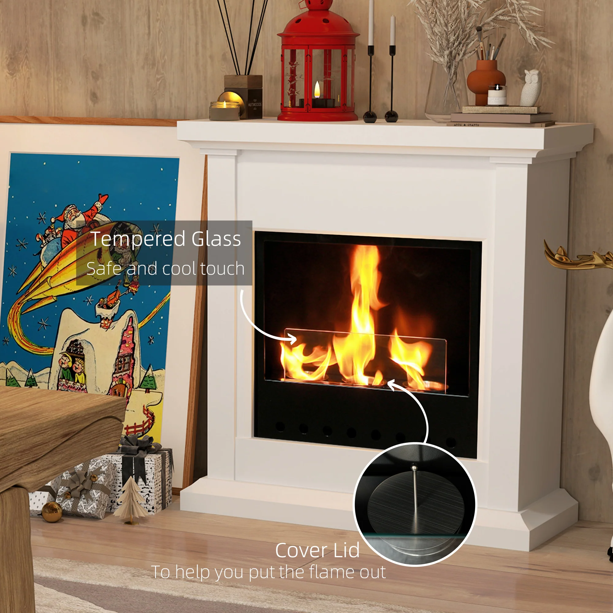 HOMCOM White Bioethanol Fire, Ethanol and Gel Fireplace, 3 Hours Burns - Image 6