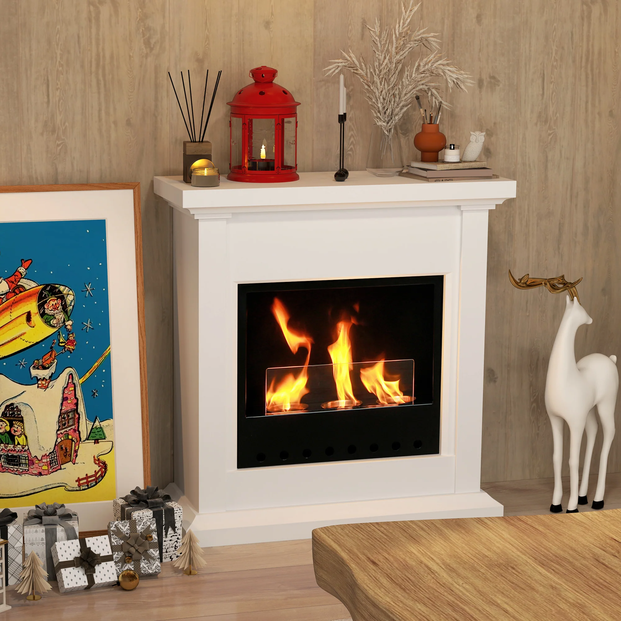 HOMCOM White Bioethanol Fire, Ethanol and Gel Fireplace, 3 Hours Burns - Image 7