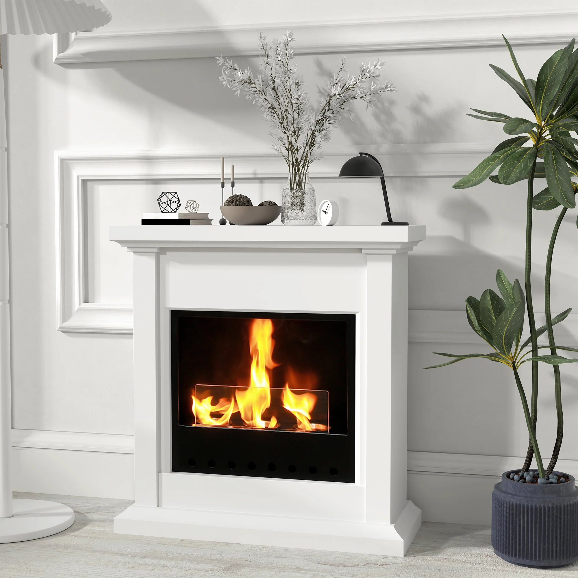 HOMCOM White Bioethanol Fire, Ethanol and Gel Fireplace, 3 Hours Burns - Image 8