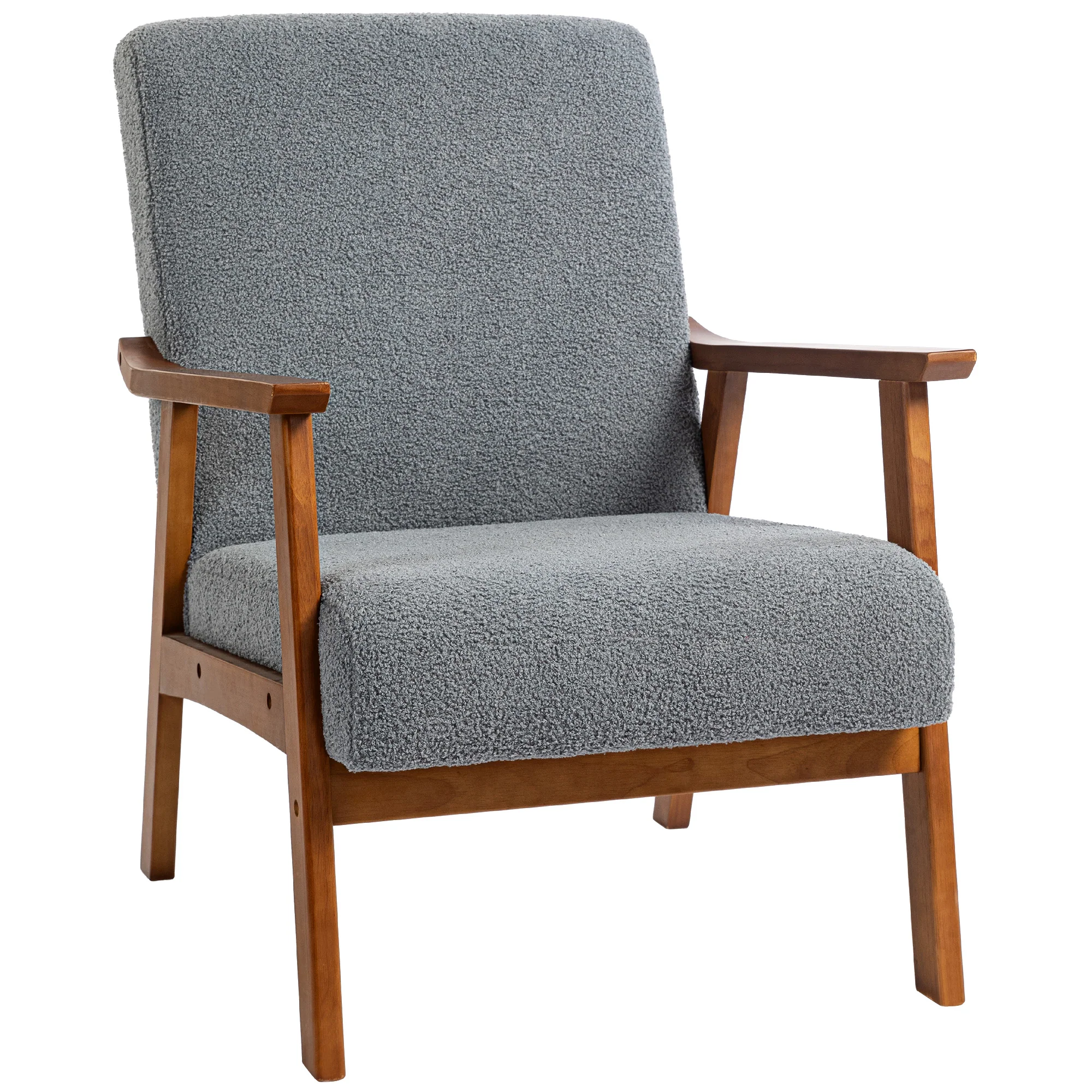 HOMCOM Boucle Accent Chair Armchair W/ Wide Seat For Living Room Bedroom - White/Grey - Image 10