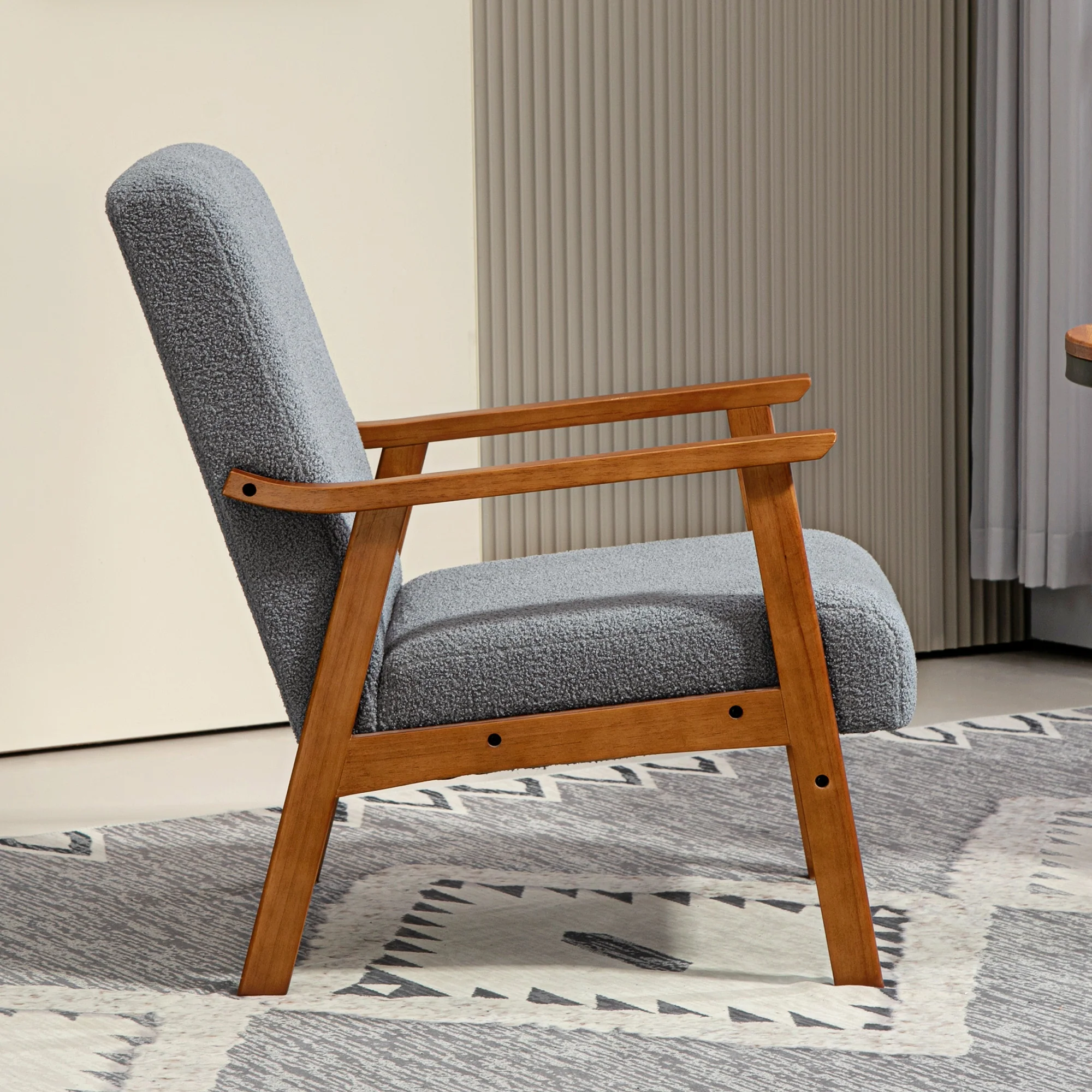 HOMCOM Boucle Accent Chair Armchair W/ Wide Seat For Living Room Bedroom - White/Grey - Image 15