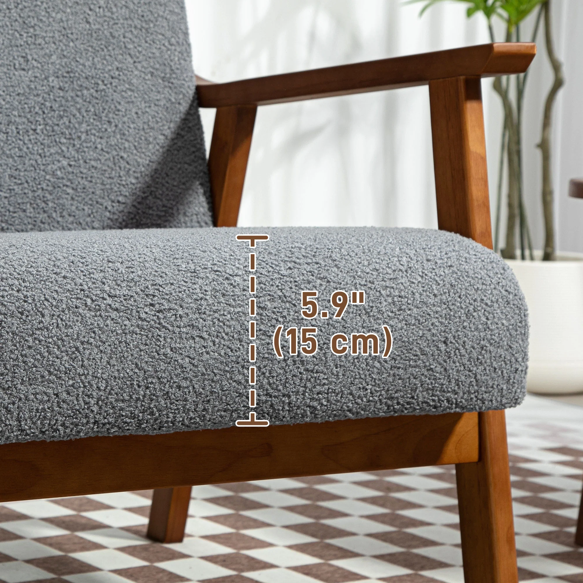 HOMCOM Boucle Accent Chair Armchair W/ Wide Seat For Living Room Bedroom - White/Grey - Image 16