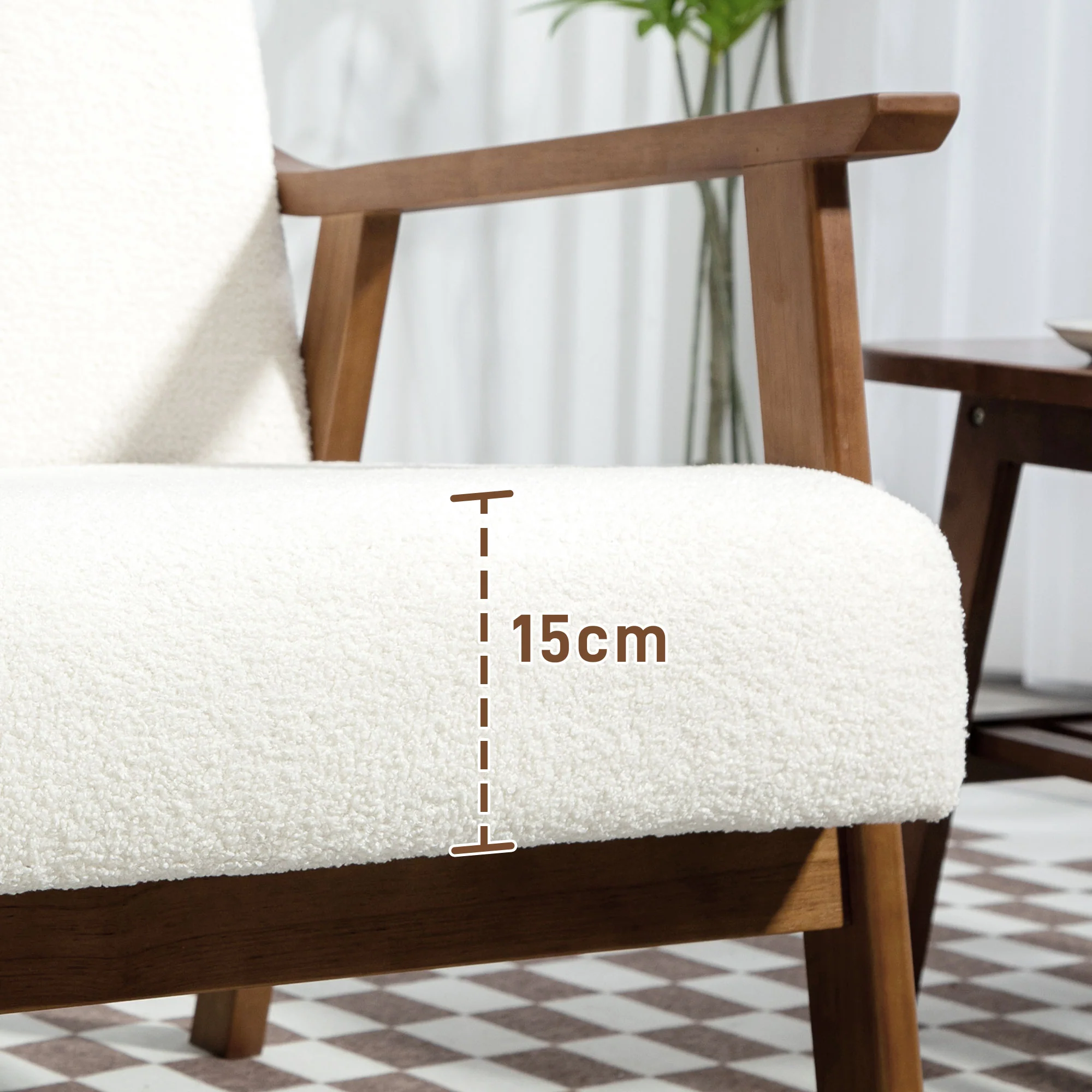HOMCOM Boucle Accent Chair Armchair W/ Wide Seat For Living Room Bedroom - White/Grey - Image 7