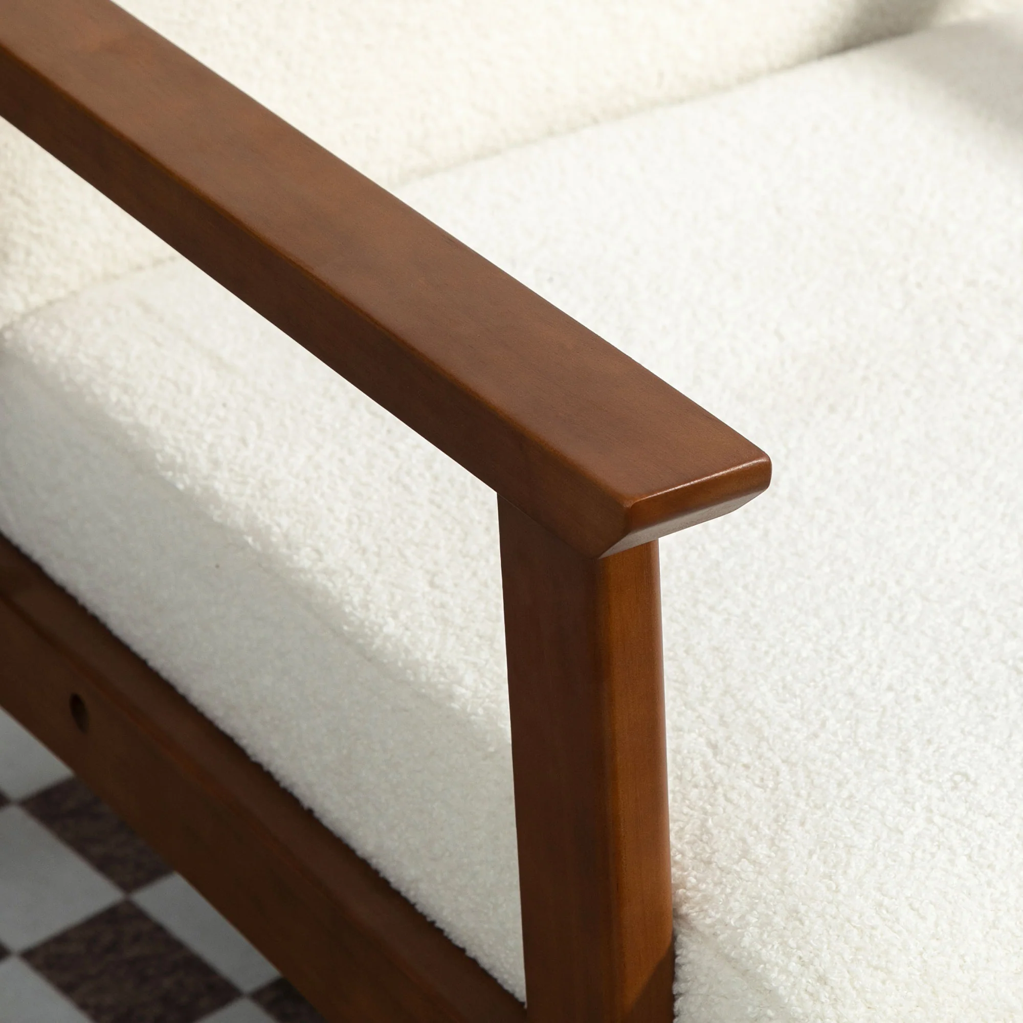 HOMCOM Boucle Accent Chair Armchair W/ Wide Seat For Living Room Bedroom - White/Grey - Image 9