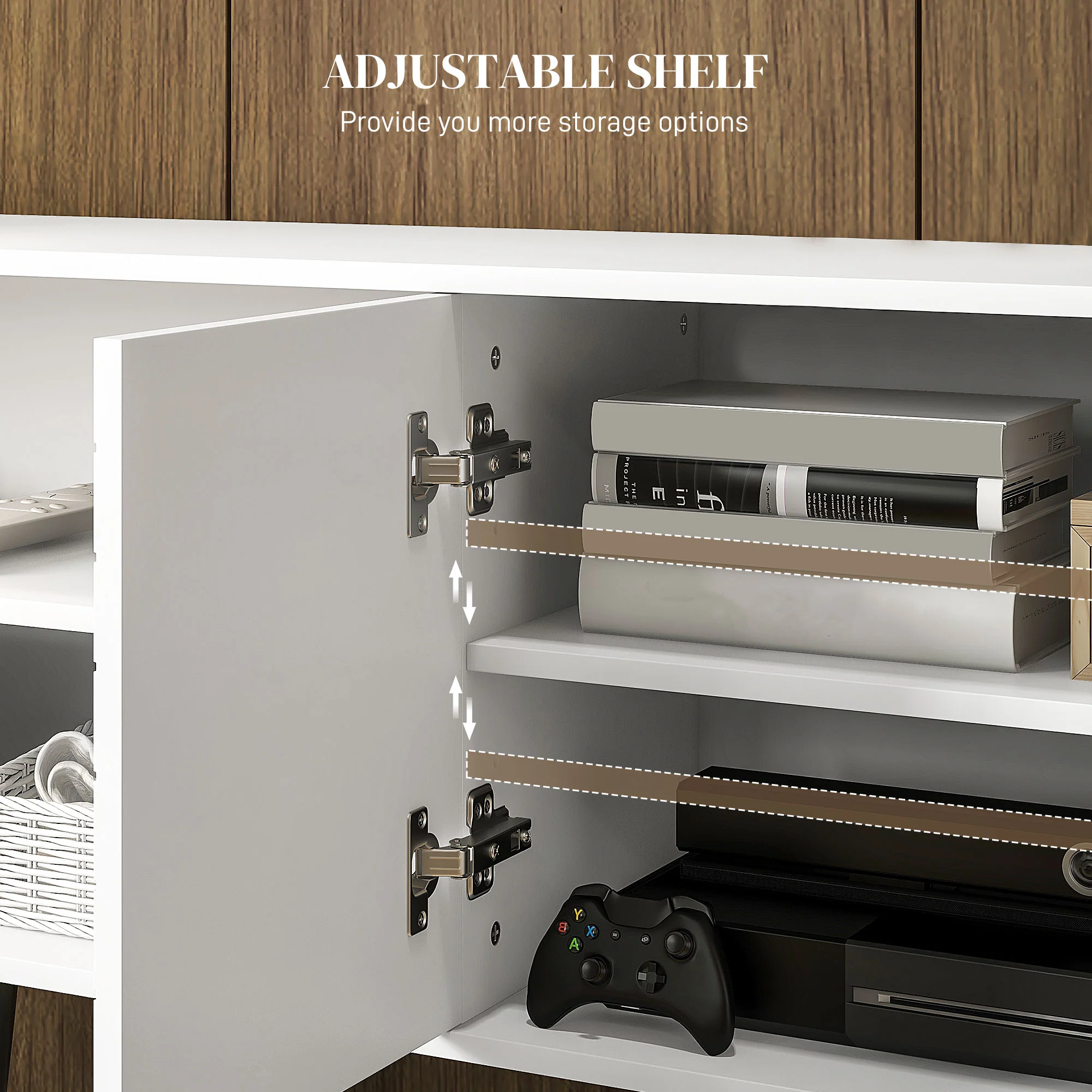 HOMCOM White TV Unit For 65 Inch TVs With 2 Open Shelves, Door And 2 Cable Holes - Image 4