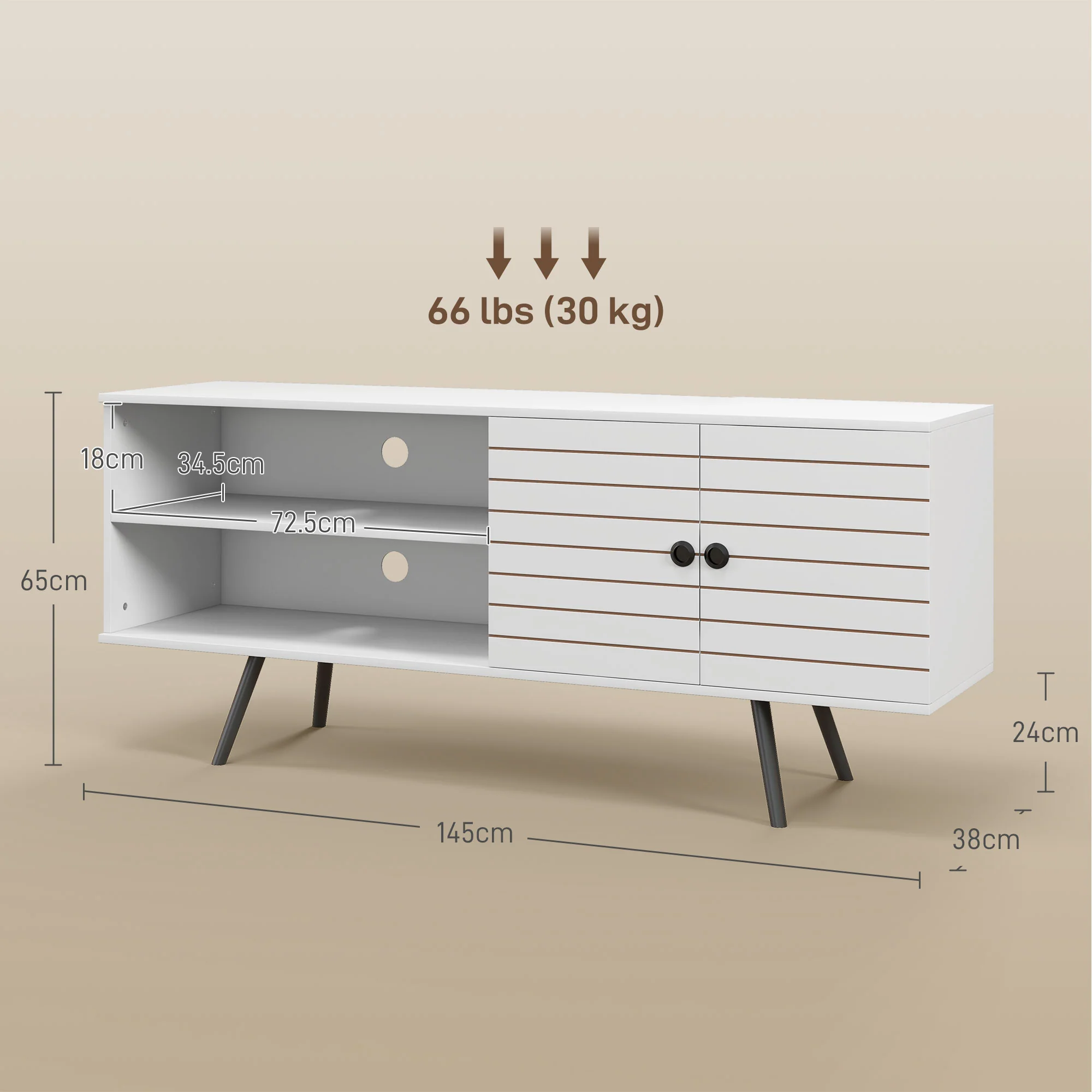 HOMCOM White TV Unit For 65 Inch TVs With 2 Open Shelves, Door And 2 Cable Holes - Image 5