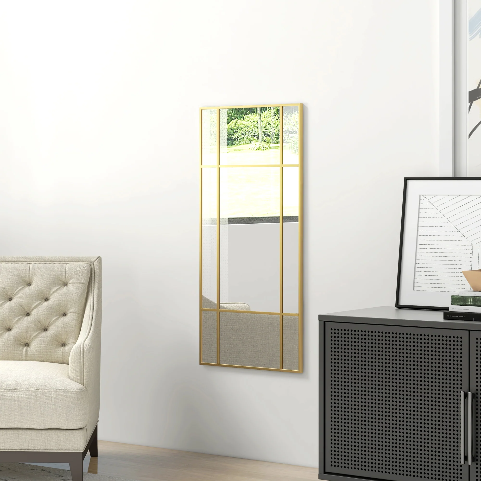 HOMCOM Window Style Vanity Mirror 110 X 50cm Hanging Wall Mirror Gold Tone - Image 8