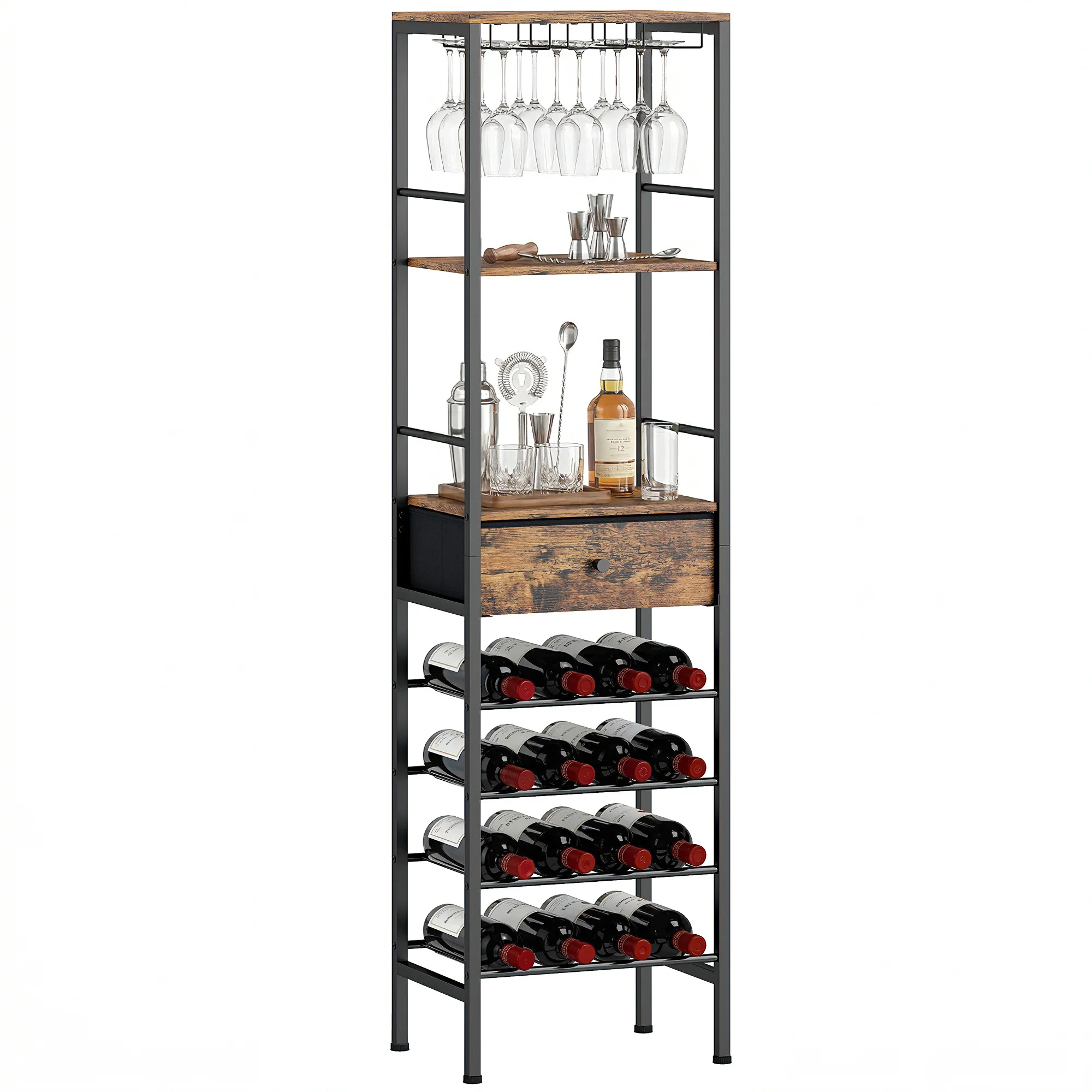 HOMCOM Wine Bar Cabinet 16-Bottle Wine Rack Rustic Brown