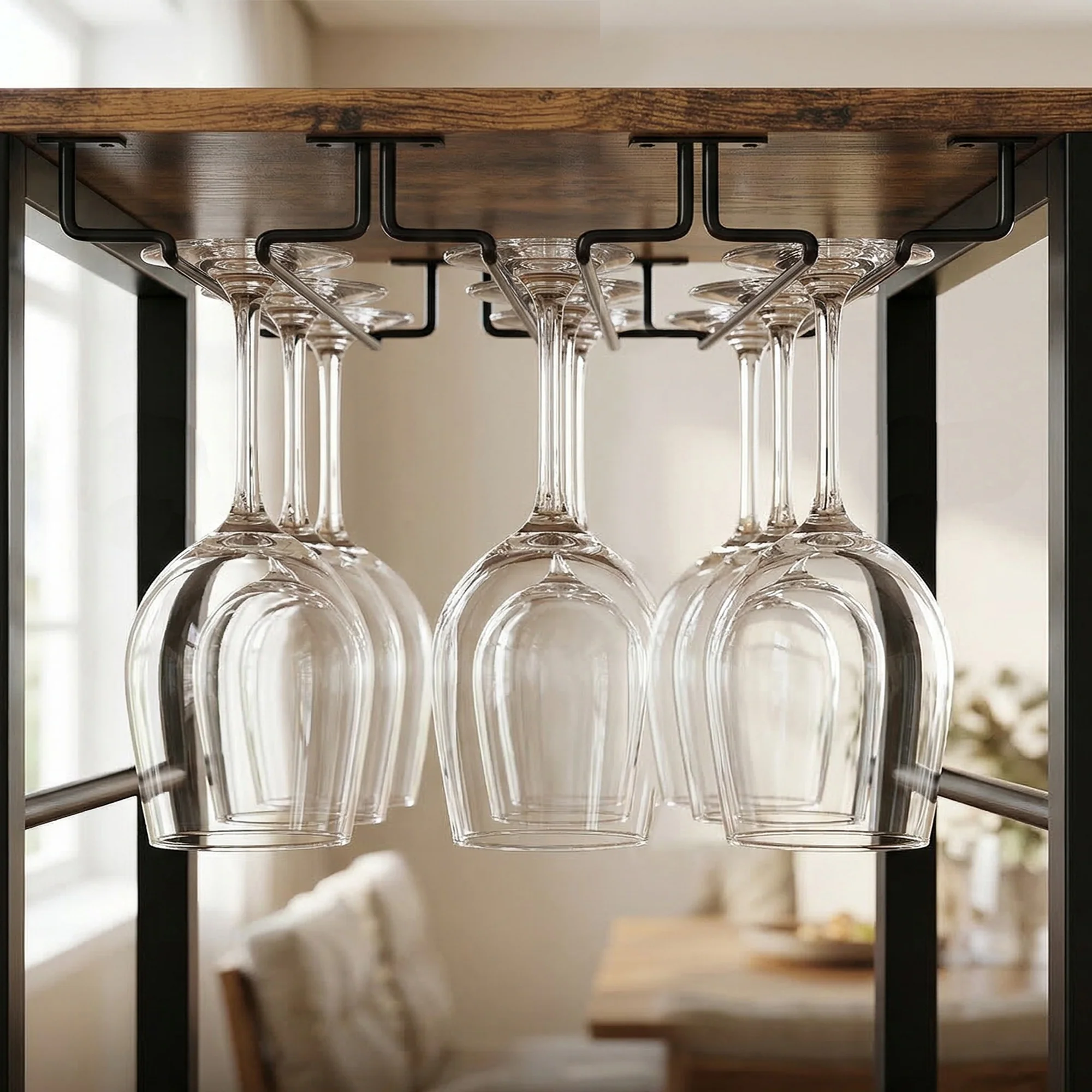 HOMCOM Wine Bar Cabinet 16-Bottle Wine Rack Rustic Brown - Image 9