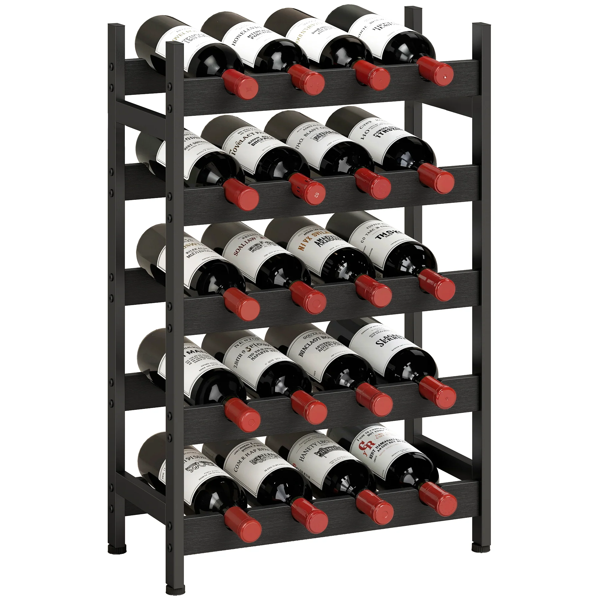 HOMCOM Wine Rack Freestanding 5-Tier 20-Bottle Capacity Black