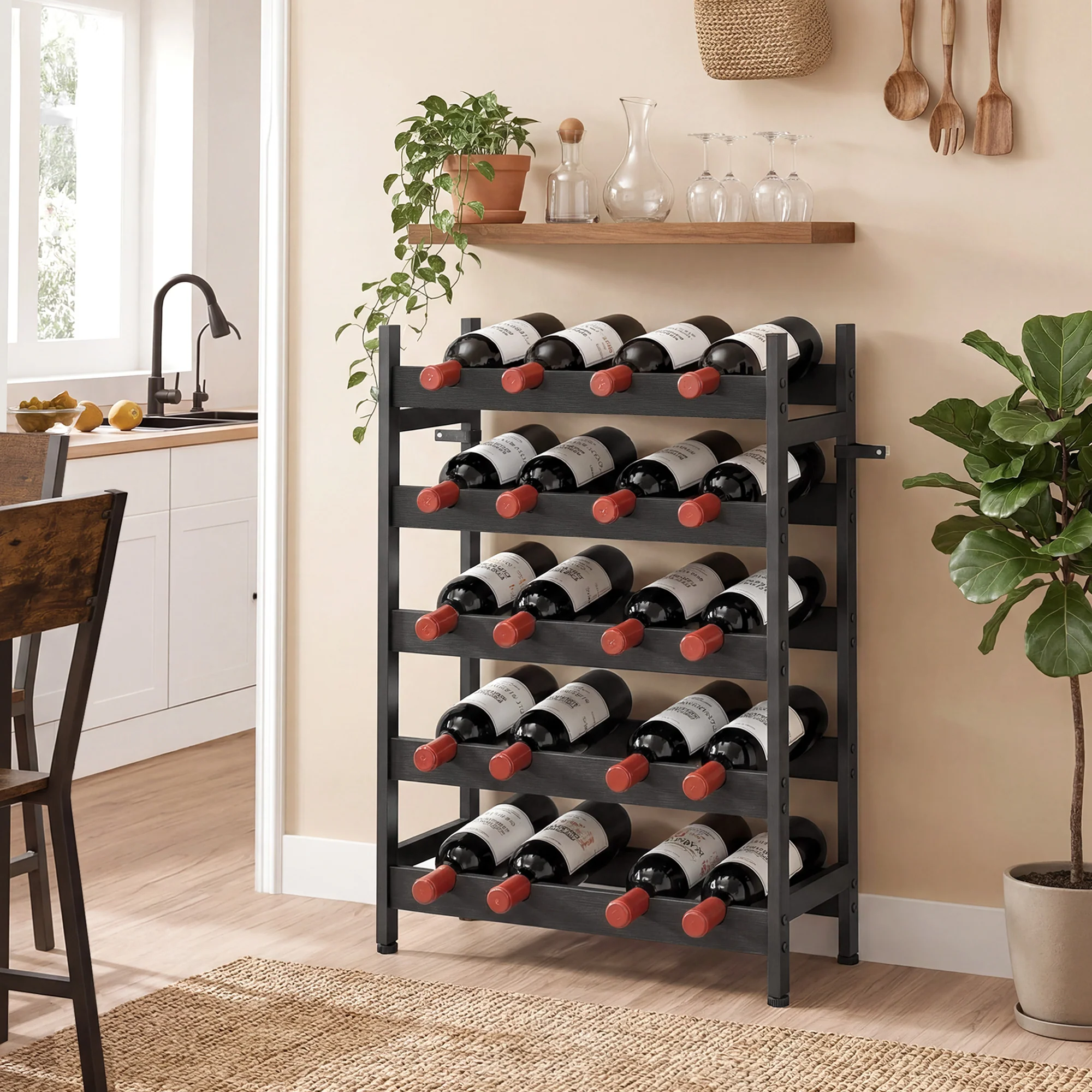 HOMCOM Wine Rack Freestanding 5-Tier 20-Bottle Capacity Black - Image 2