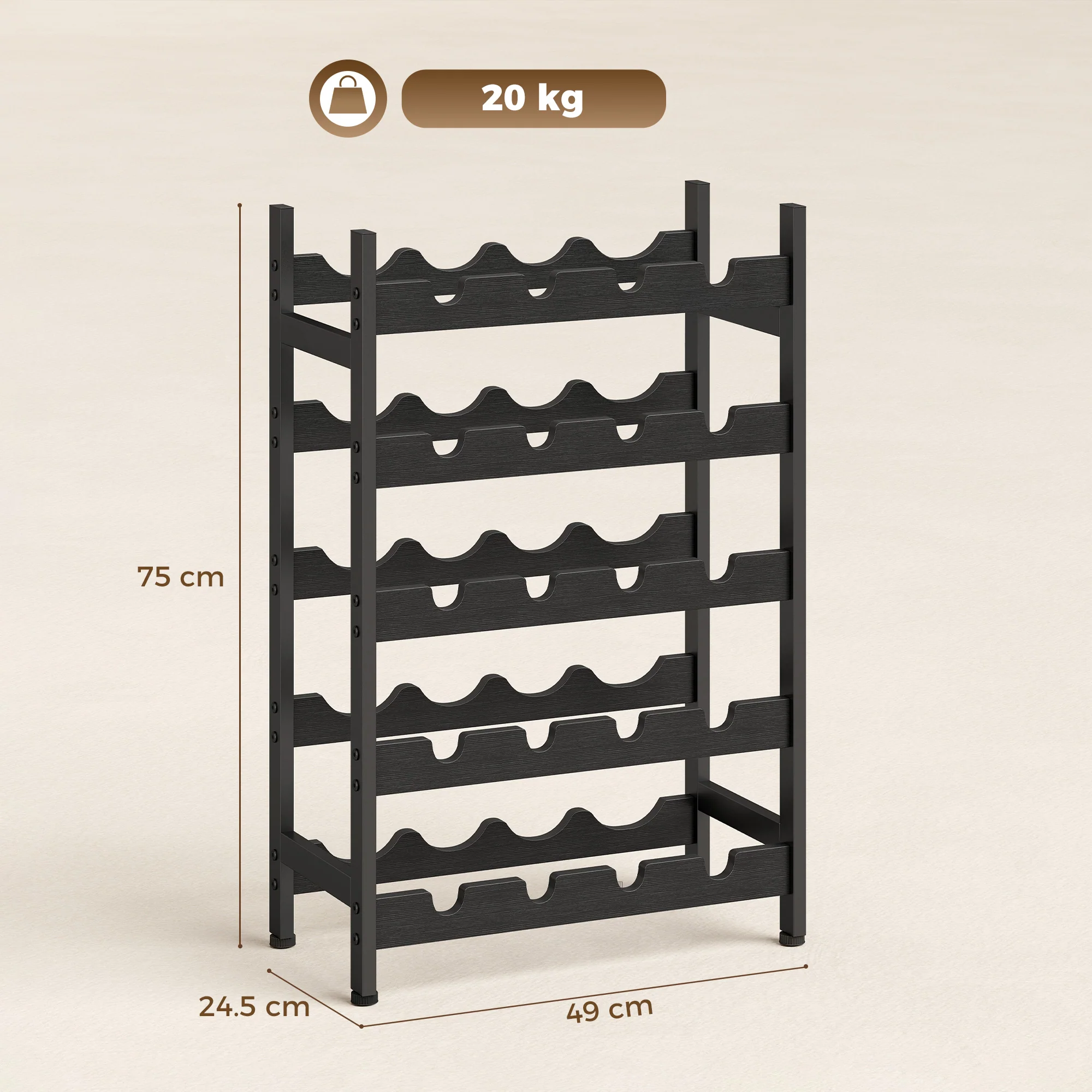 HOMCOM Wine Rack Freestanding 5-Tier 20-Bottle Capacity Black - Image 5