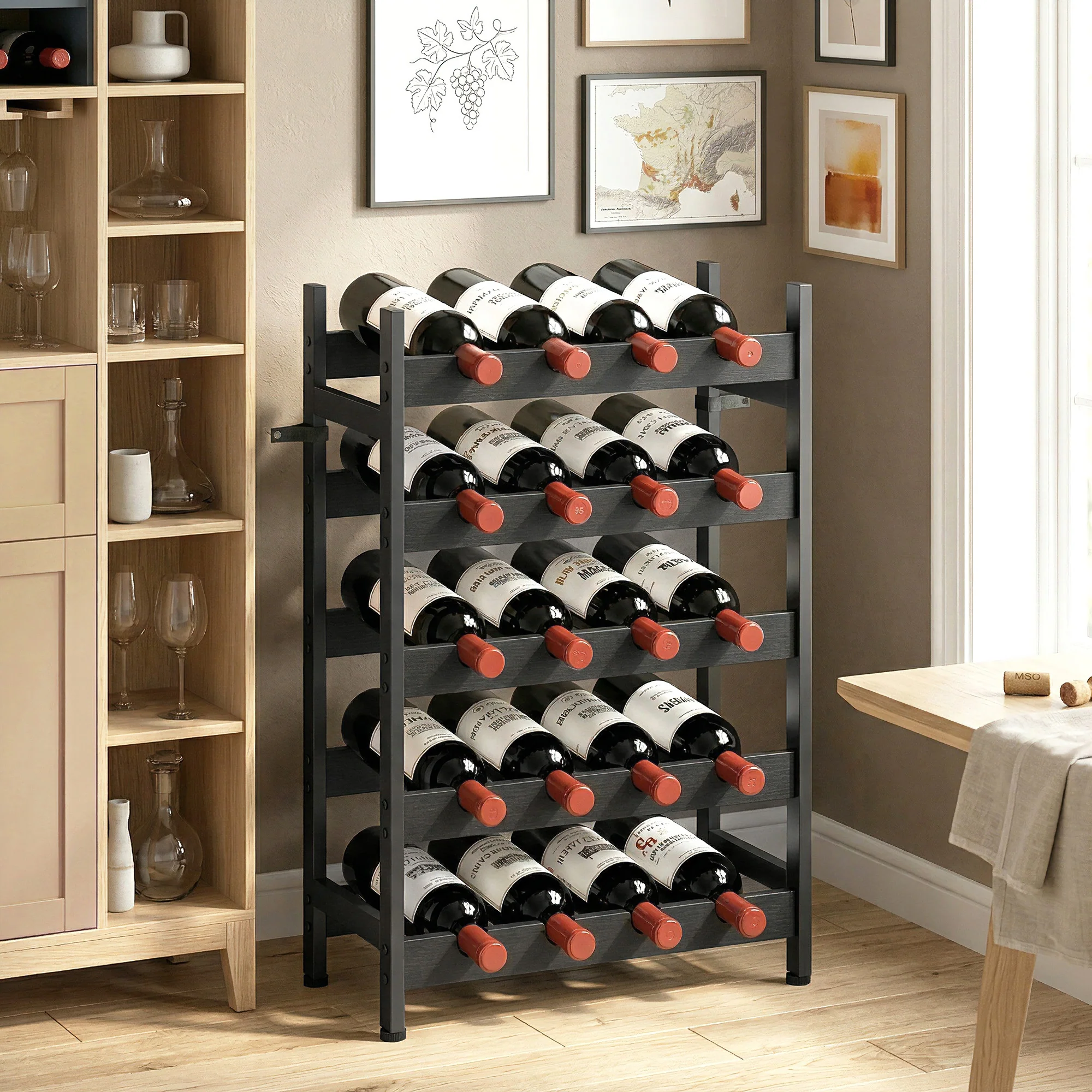 HOMCOM Wine Rack Freestanding 5-Tier 20-Bottle Capacity Black - Image 8
