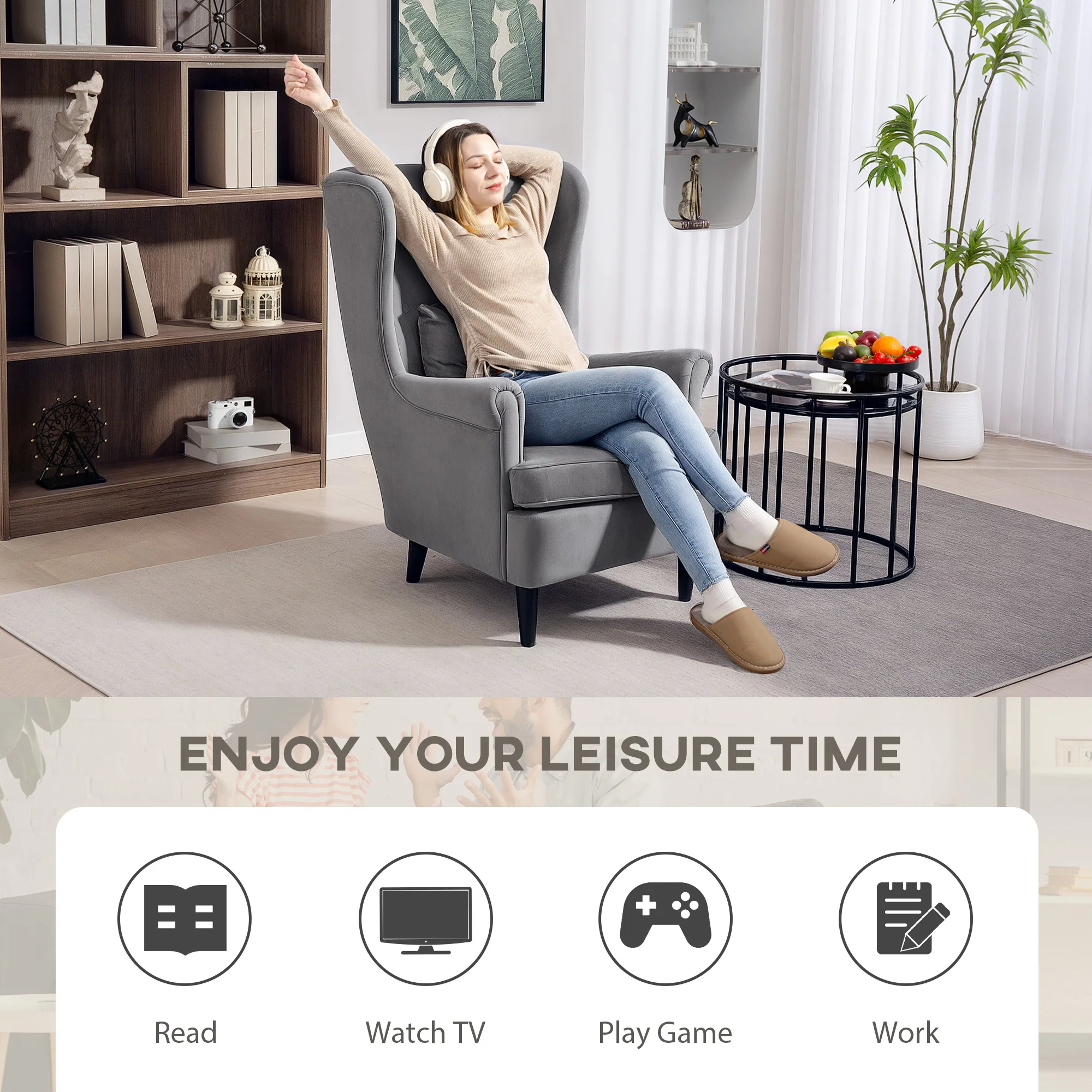 HOMCOM Wingback Chair, Modern Accent Chair For Living Room Bedroom - Image 6