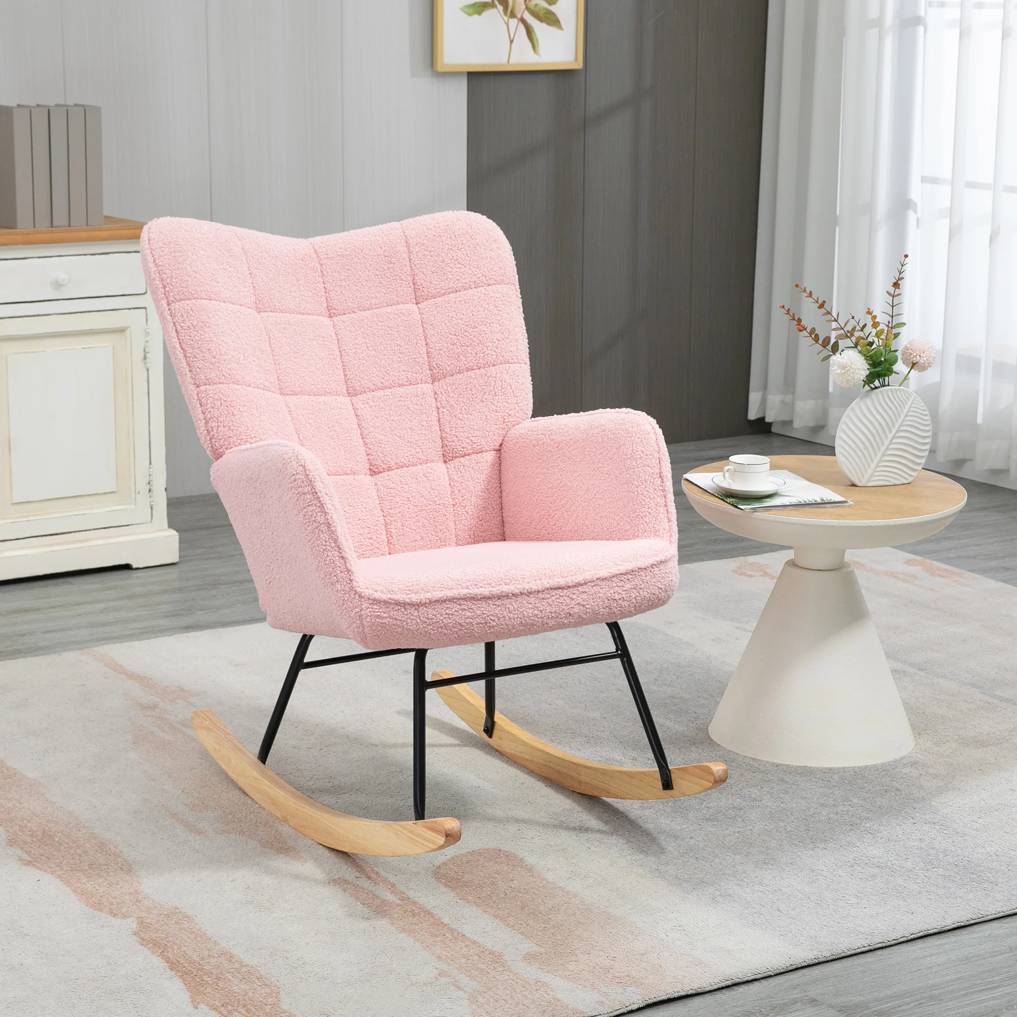 HOMCOM Wingback Rocking Chair for Nursing w/ Steel Frame - Image 11