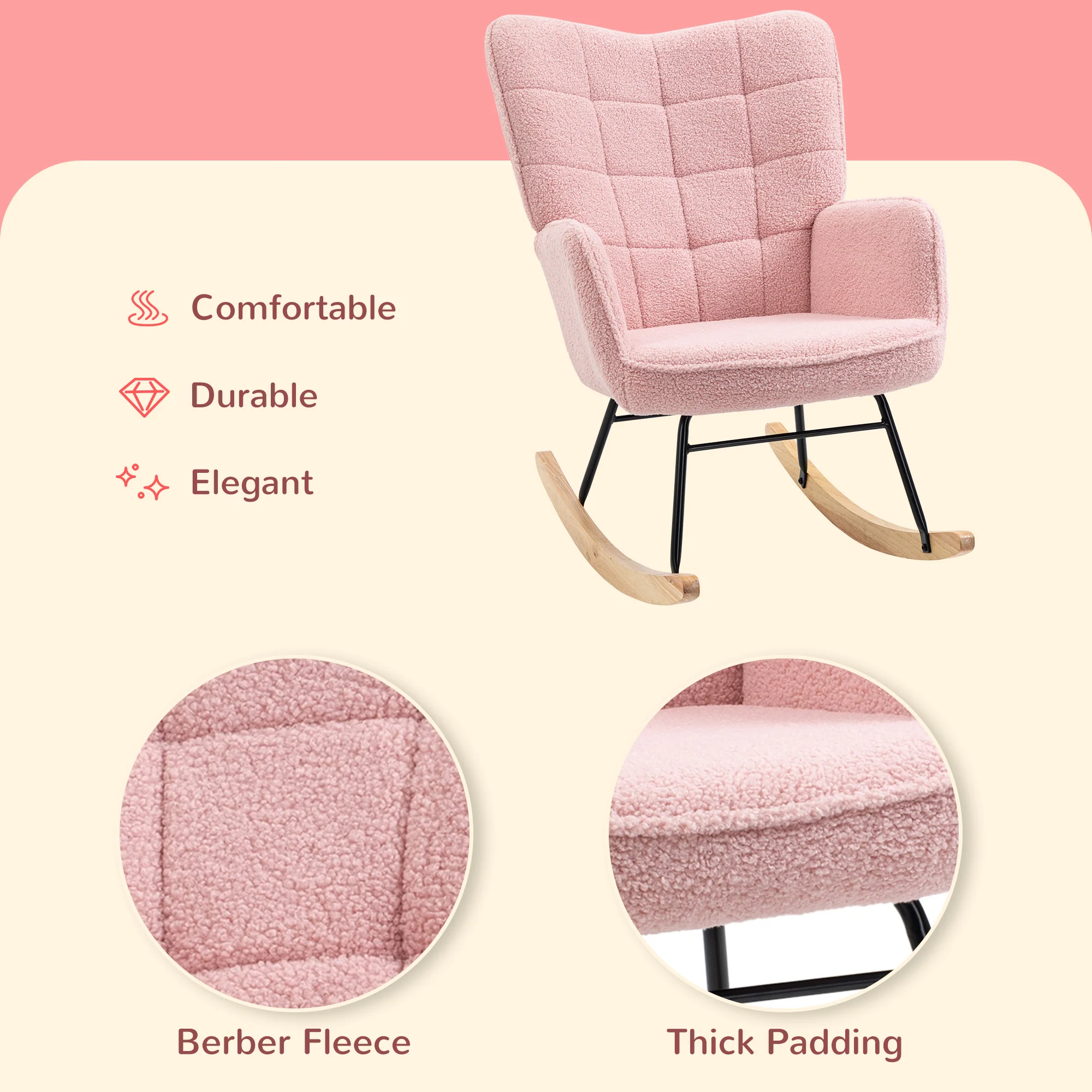 HOMCOM Wingback Rocking Chair for Nursing w/ Steel Frame - Image 13