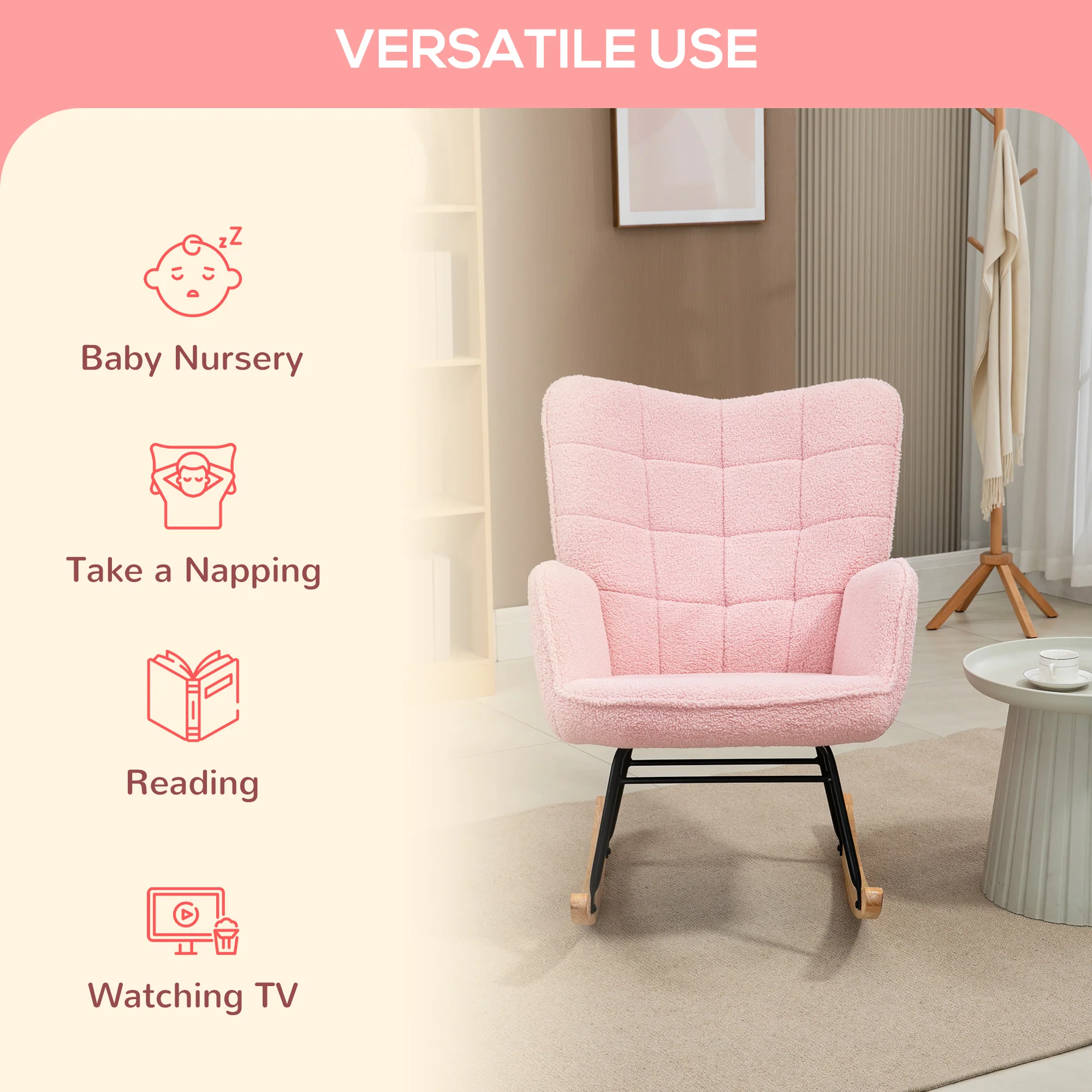 HOMCOM Wingback Rocking Chair for Nursing w/ Steel Frame - Image 15