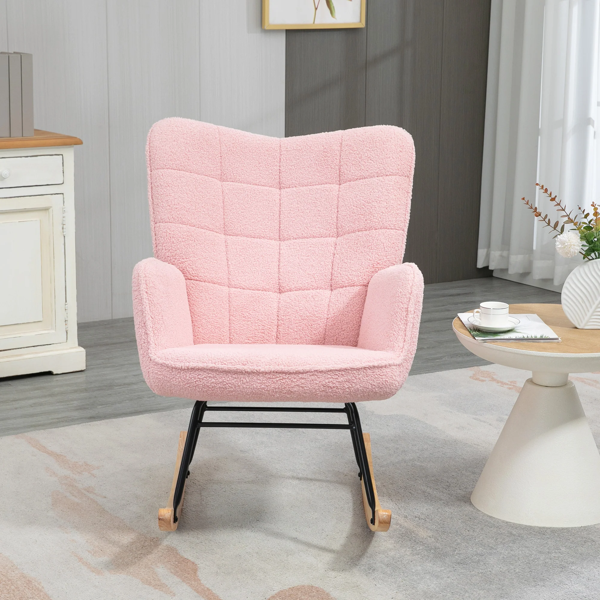 HOMCOM Wingback Rocking Chair for Nursing w/ Steel Frame - Image 16
